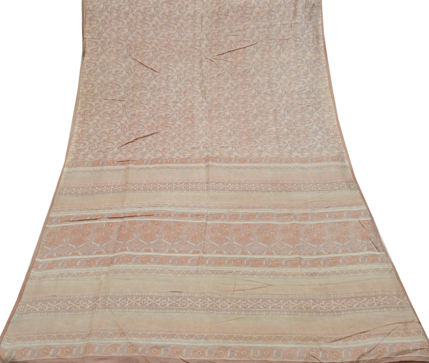 Indian Vintage Sari Brown 100% Pure Silk Printed Saree Craft Fabric 5yd Sewing DressMaking Wrap Floral Crafting Quilting Used