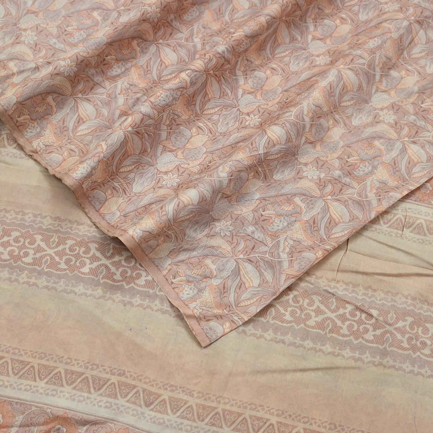 Indian Vintage Sari Brown 100% Pure Silk Printed Saree Craft Fabric 5yd Sewing DressMaking Wrap Floral Crafting Quilting Used