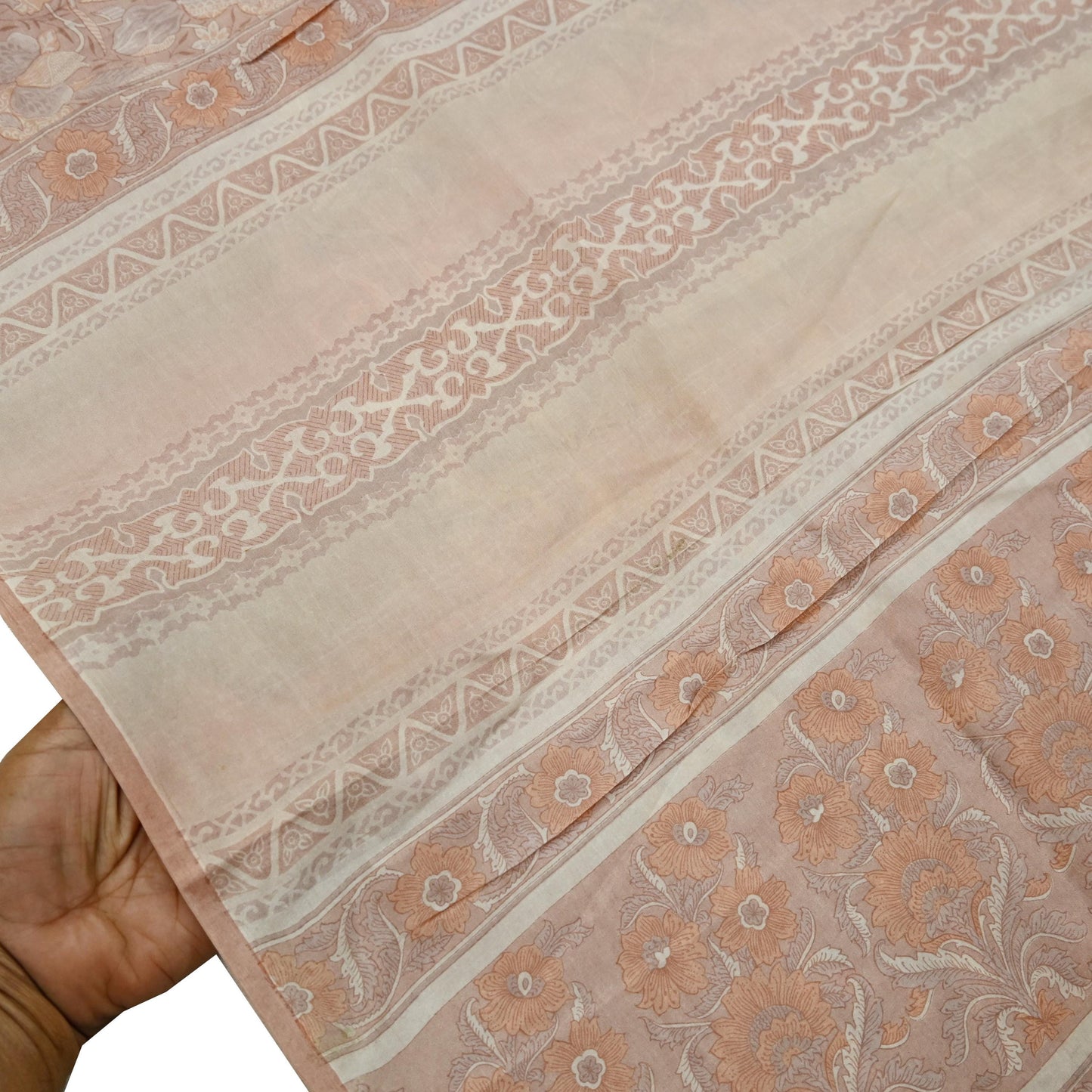 Indian Vintage Sari Brown 100% Pure Silk Printed Saree Craft Fabric 5yd Sewing DressMaking Wrap Floral Crafting Quilting Used