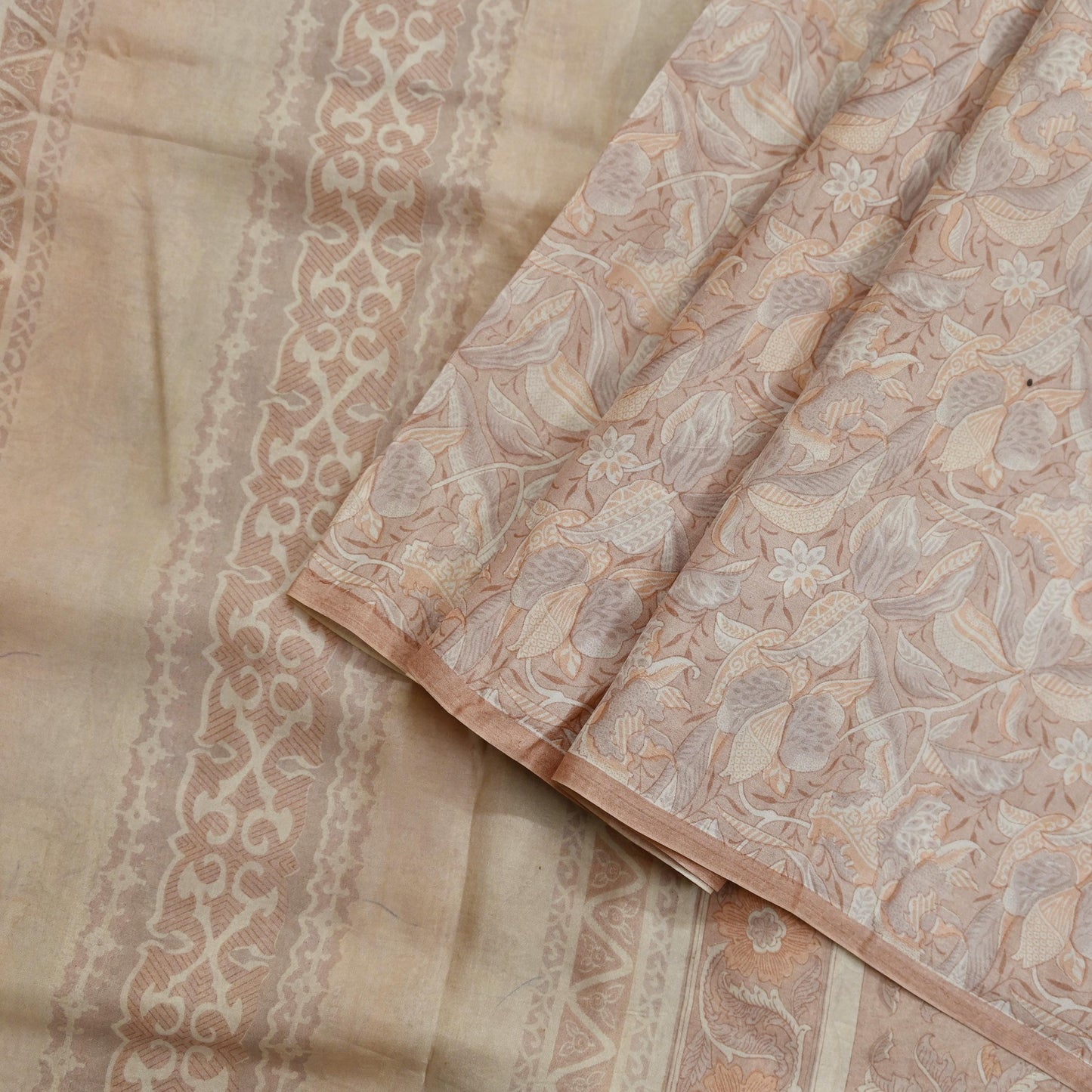 Indian Vintage Sari Brown 100% Pure Silk Printed Saree Craft Fabric 5yd Sewing DressMaking Wrap Floral Crafting Quilting Used