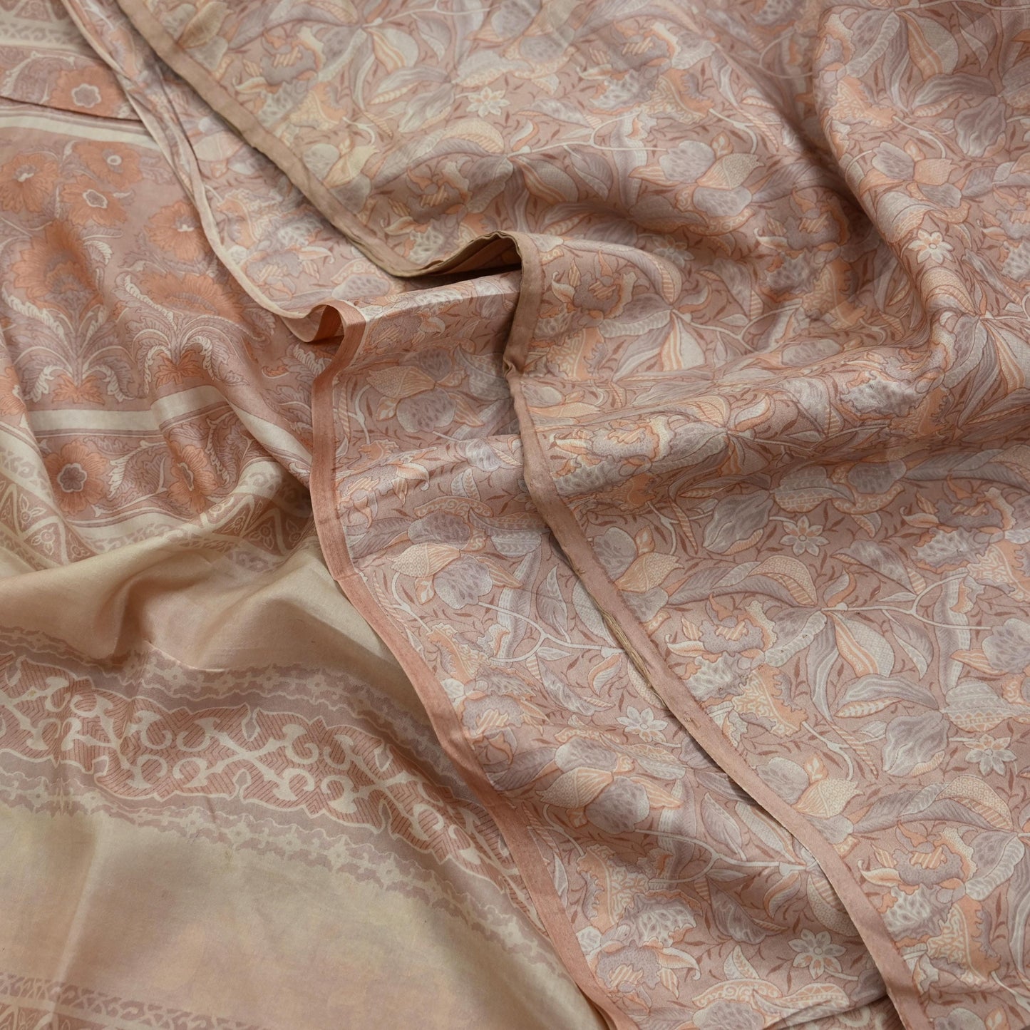 Indian Vintage Sari Brown 100% Pure Silk Printed Saree Craft Fabric 5yd Sewing DressMaking Wrap Floral Crafting Quilting Used
