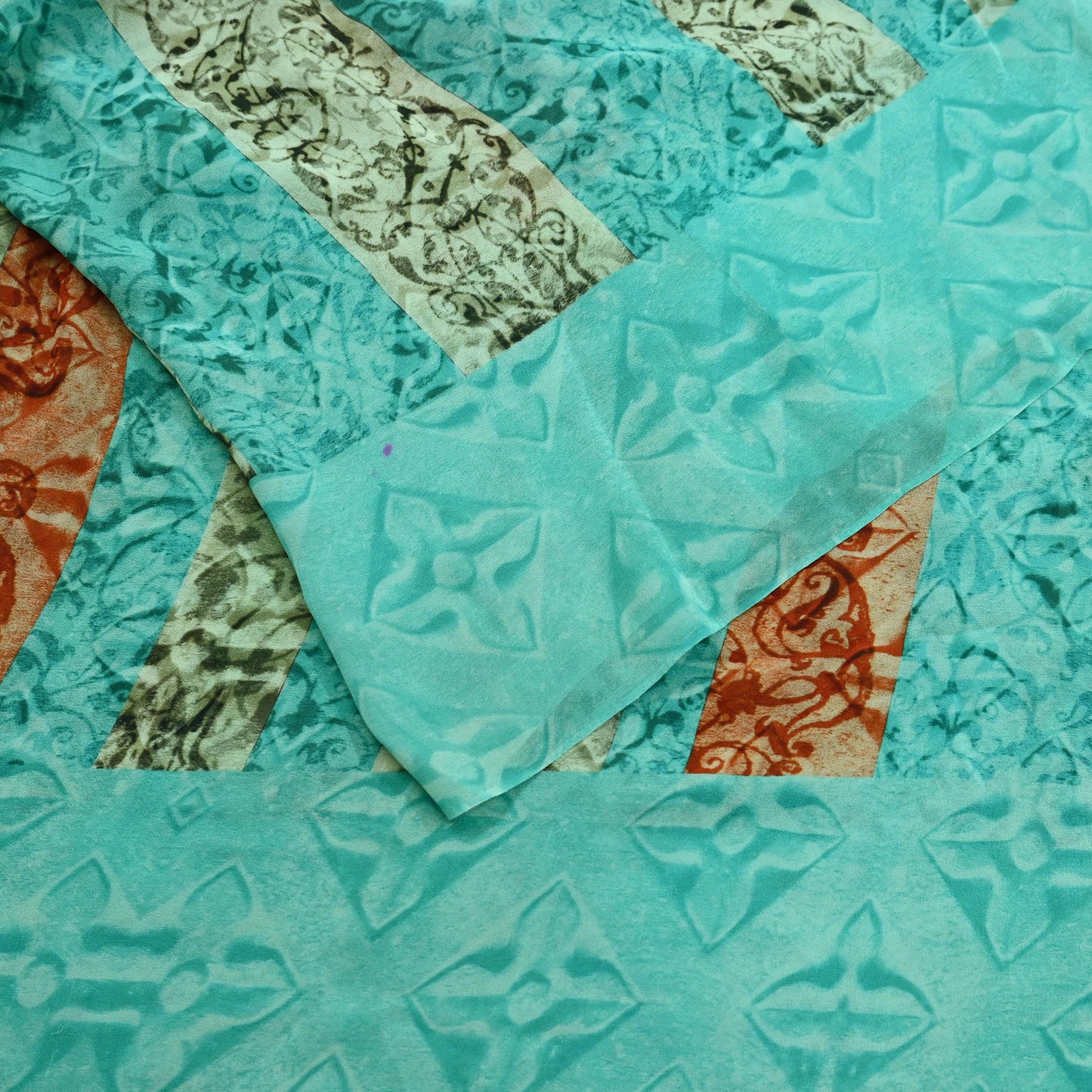 Women Vintage Sari Green Pure Georgette Silk Printed Saree Craft Fabric Sewing 5Yard Soft Light Dress Making Floral
