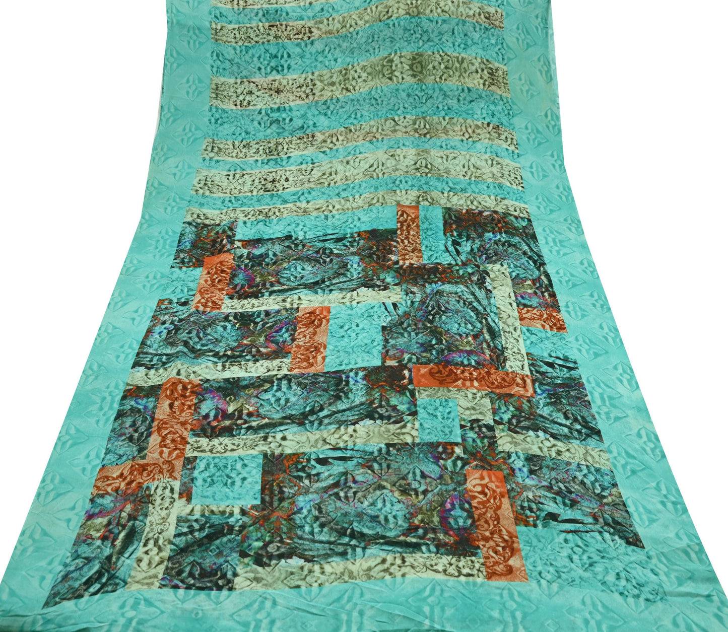 Women Vintage Sari Green Pure Georgette Silk Printed Saree Craft Fabric Sewing 5Yard Soft Light Dress Making Floral