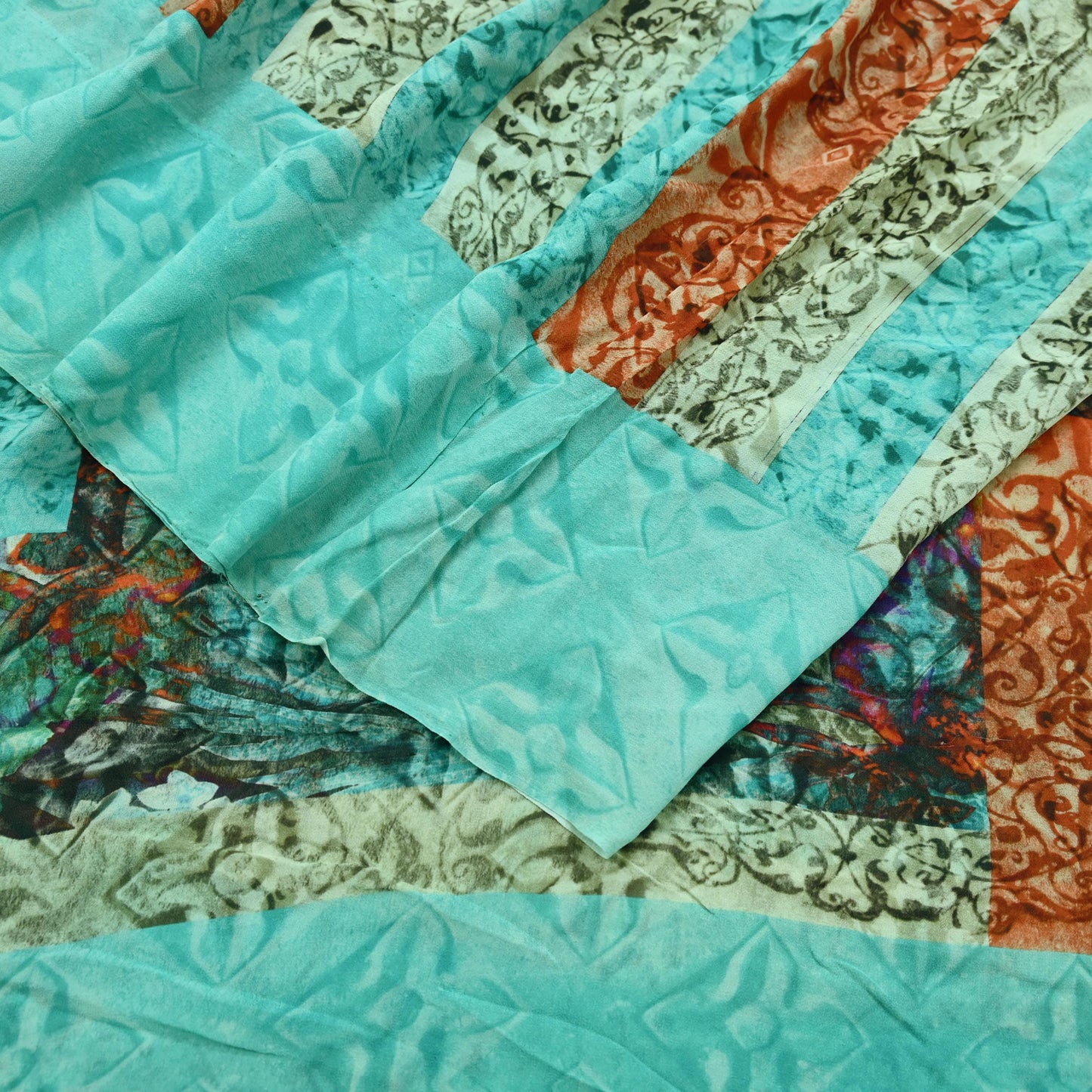 Women Vintage Sari Green Pure Georgette Silk Printed Saree Craft Fabric Sewing 5Yard Soft Light Dress Making Floral