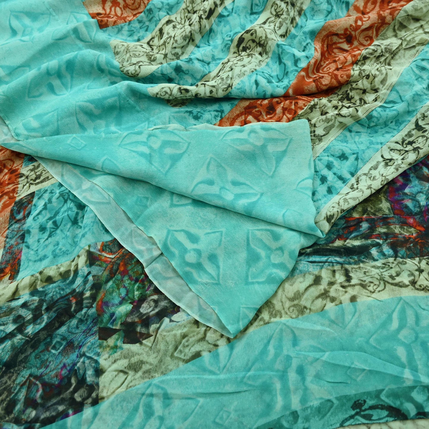 Women Vintage Sari Green Pure Georgette Silk Printed Saree Craft Fabric Sewing 5Yard Soft Light Dress Making Floral