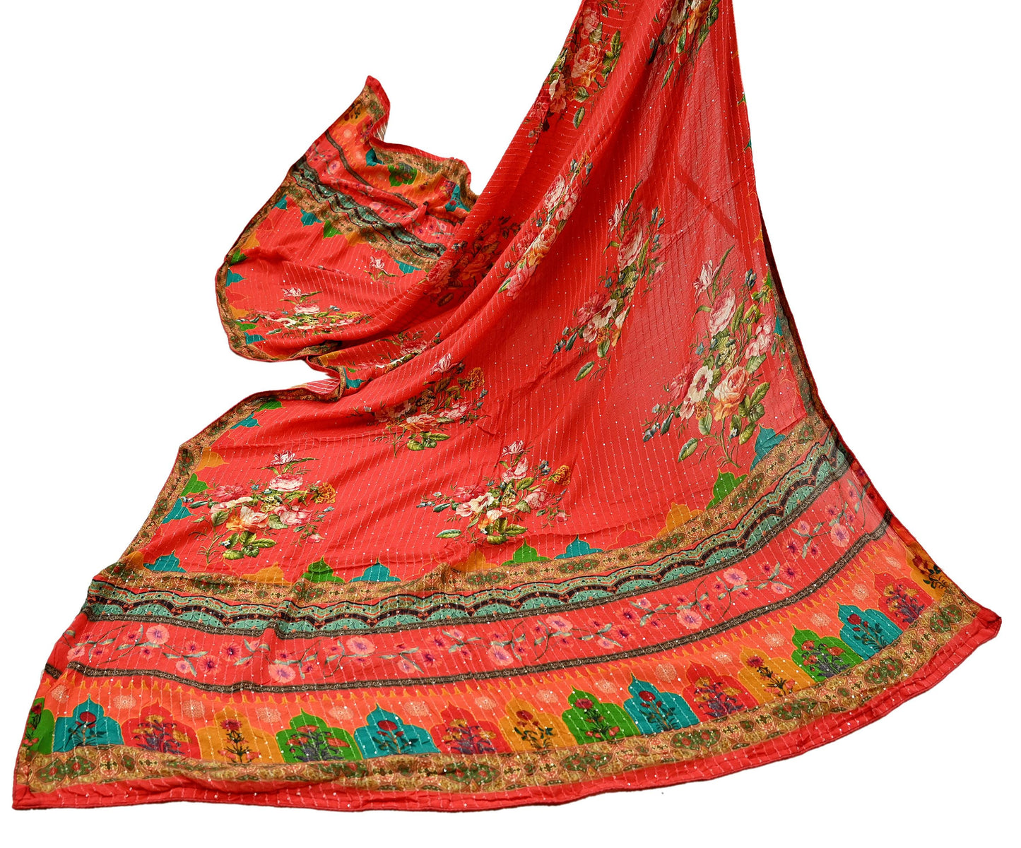 Women Indian Vintage Dupatta Red Long Stole Pure silk Digital Printed Dupatta Veil Scarves soft Boho Wrap Dressmaking Floral