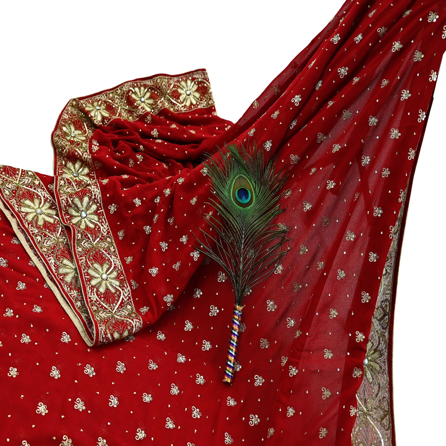 Indian Vintage Heavy Sari Red Pure Georgette Silk Hand Embroidered Sarees Craft Fabric 5Yd Sewing Ethnic Zardozi/dabka zari Wedding sarees