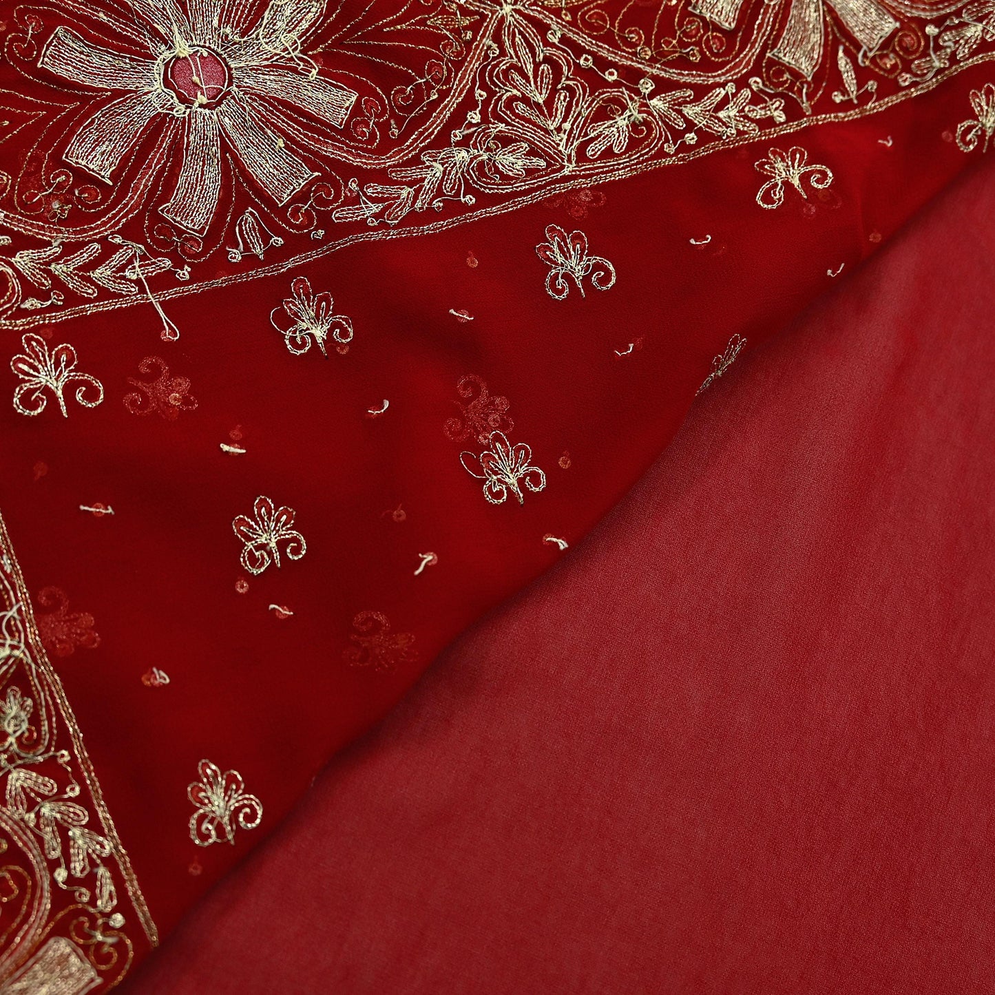 Indian Vintage Heavy Sari Red Pure Georgette Silk Hand Embroidered Sarees Craft Fabric 5Yd Sewing Ethnic Zardozi/dabka zari Wedding sarees