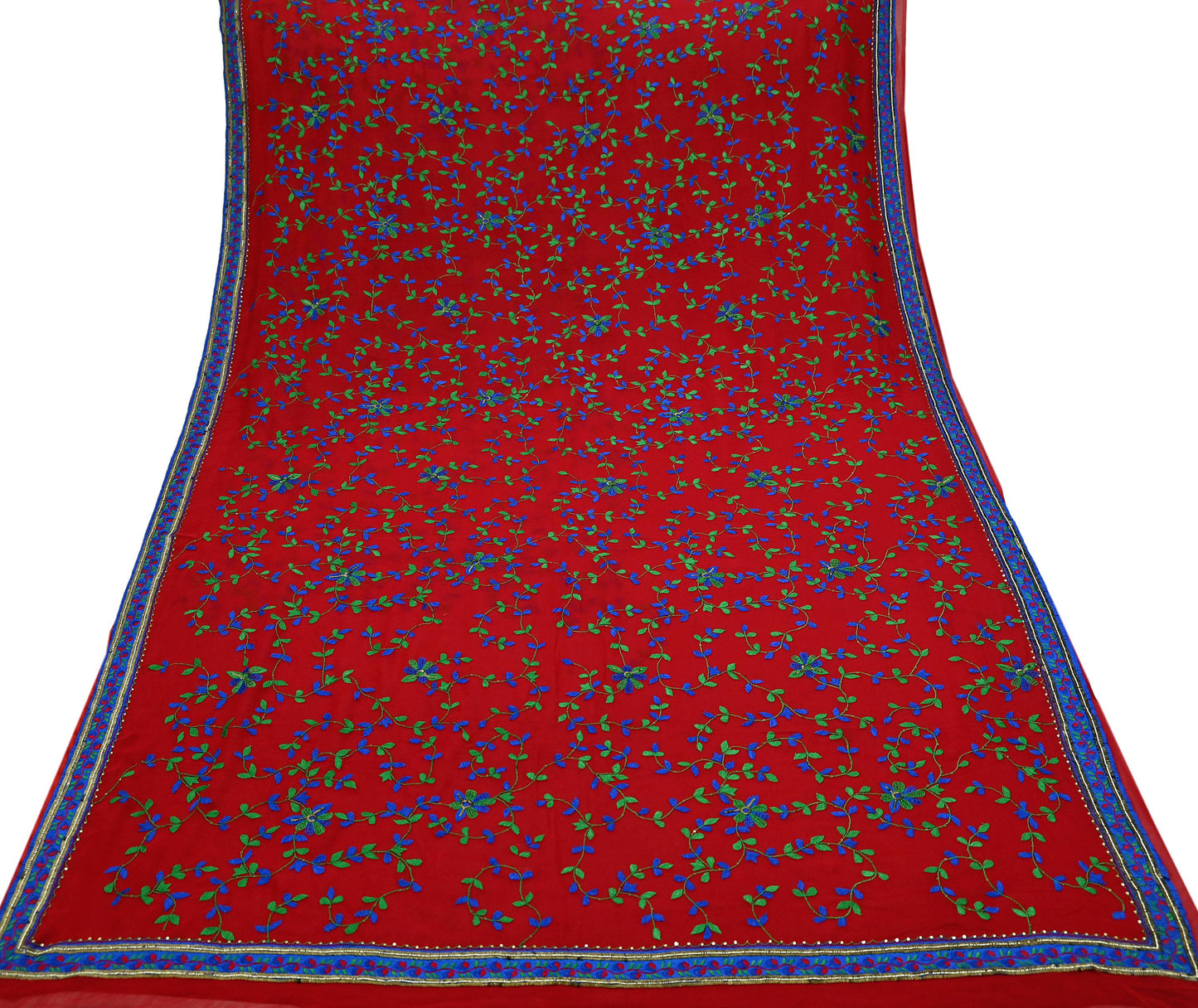 Indian Vintage Heavy Sarees Red Pure Georgette Silk Hand Embroidered Sari Fabric 6Yd Sewing Ethnic Sequins Wedding sarees