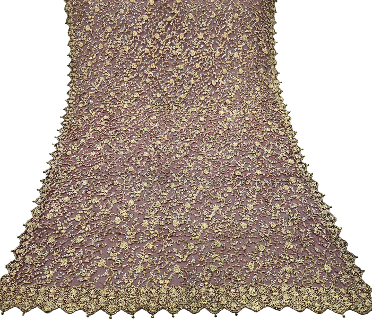 Indian Vintage Heavy Wedding Maroon Dupatta Net Mesh Long Stole Hand Embroidered Scarves Golden Zardozi Zari Sequins Dridal Veil Hijab