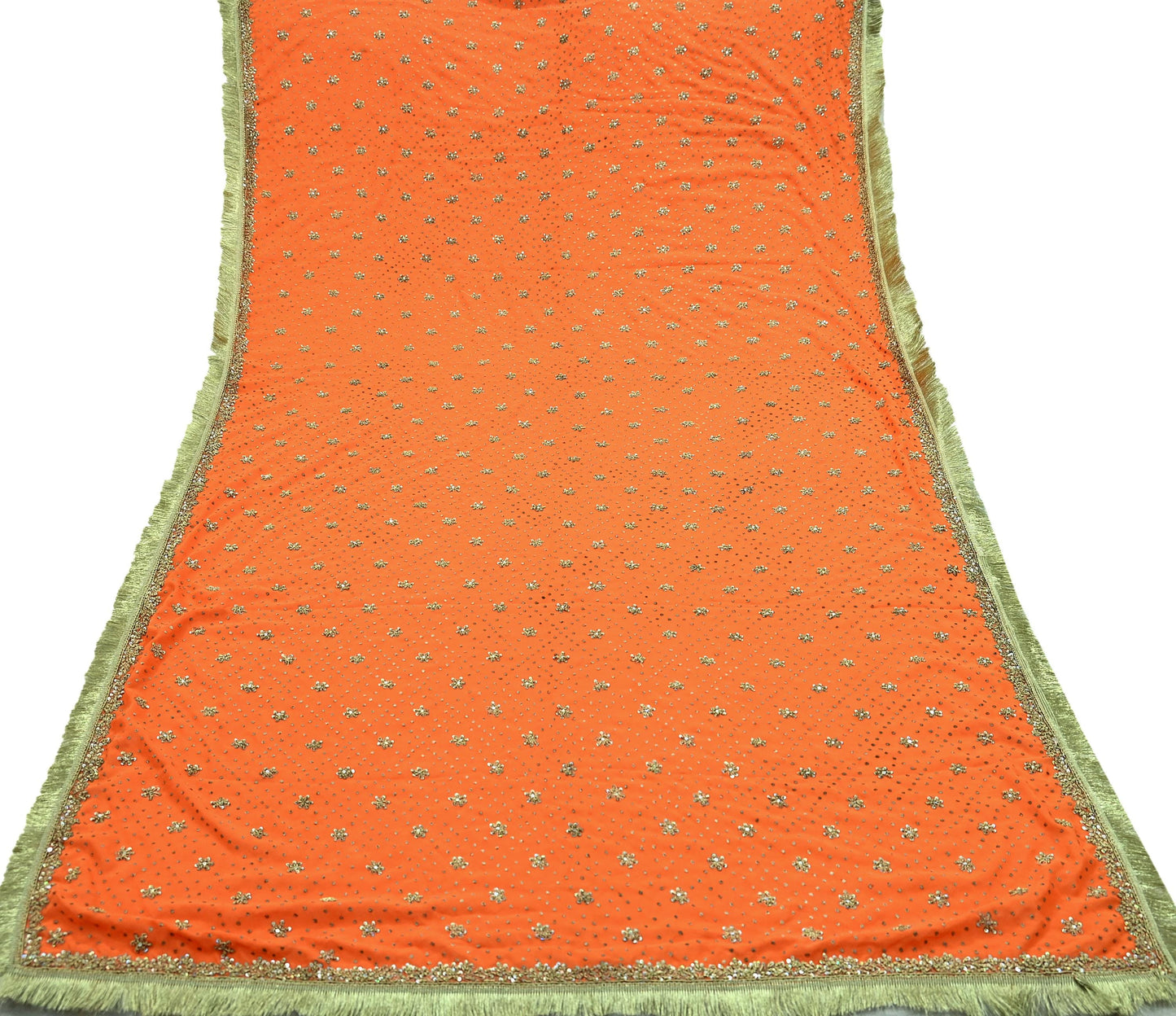 Indian Vintage Heavy Orange Dupatta Pure Georgette Silk Long Stole Hand Embroidered Scarf Zari Zardozi Wedding/ Bridal Veil Hijab