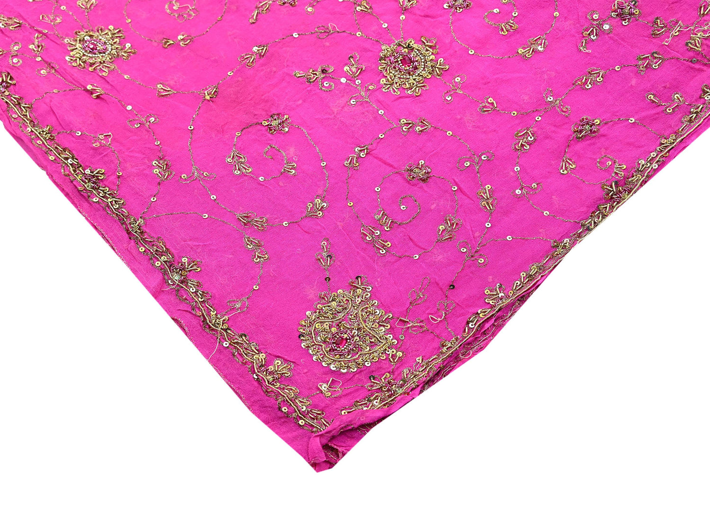 Indian Vintage Heavy Pink Dupatta Pure Georgette Silk Long Stole Hand Embroidered Scarves Scarf Zari Zardozi Bridal/Wedding Veil