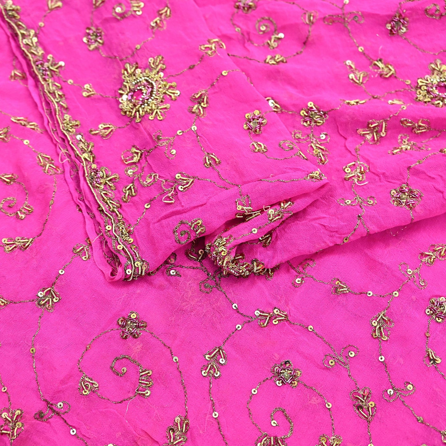 Indian Vintage Heavy Pink Dupatta Pure Georgette Silk Long Stole Hand Embroidered Scarves Scarf Zari Zardozi Bridal/Wedding Veil