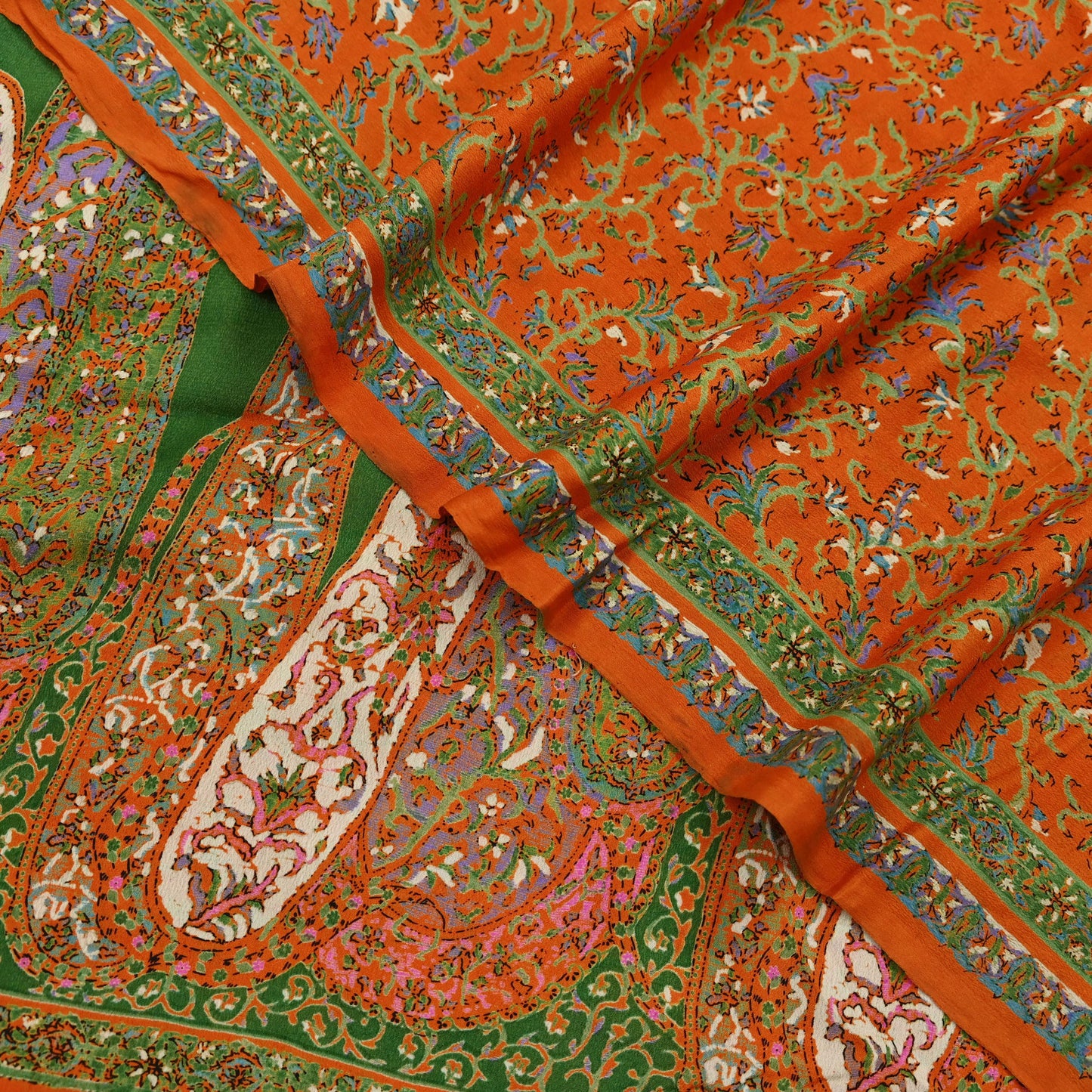 Indian Vintage Sari Orange 100% Pure Silk Printed Saree Craft Fabric 6yd Sewing Dress Making Soft Wrap Paisley Quilting Crafting Upcycle