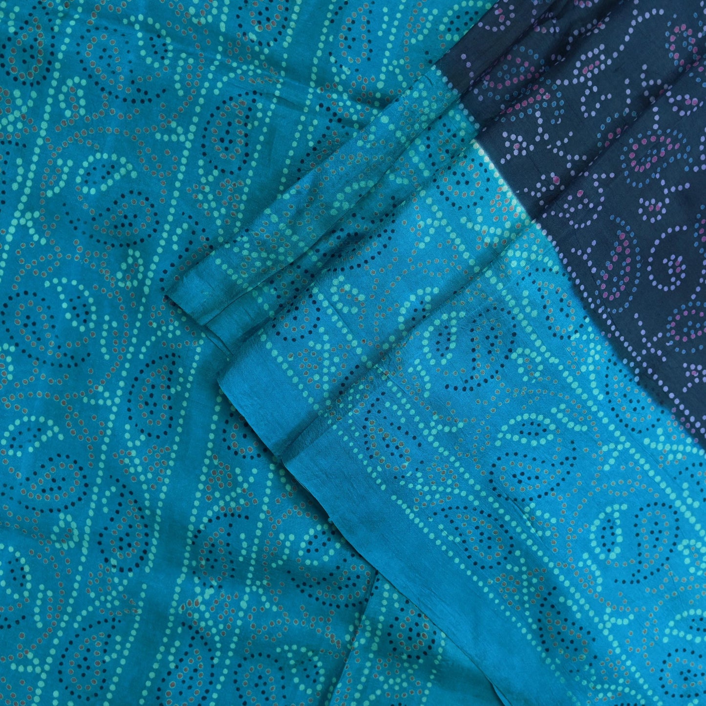 Indian Vintage Sari Blue Pure Silk Bandhani Printed Sarees Fabric 6yd Floral Sewing Traditional Culture Sari Ethnic Fabric