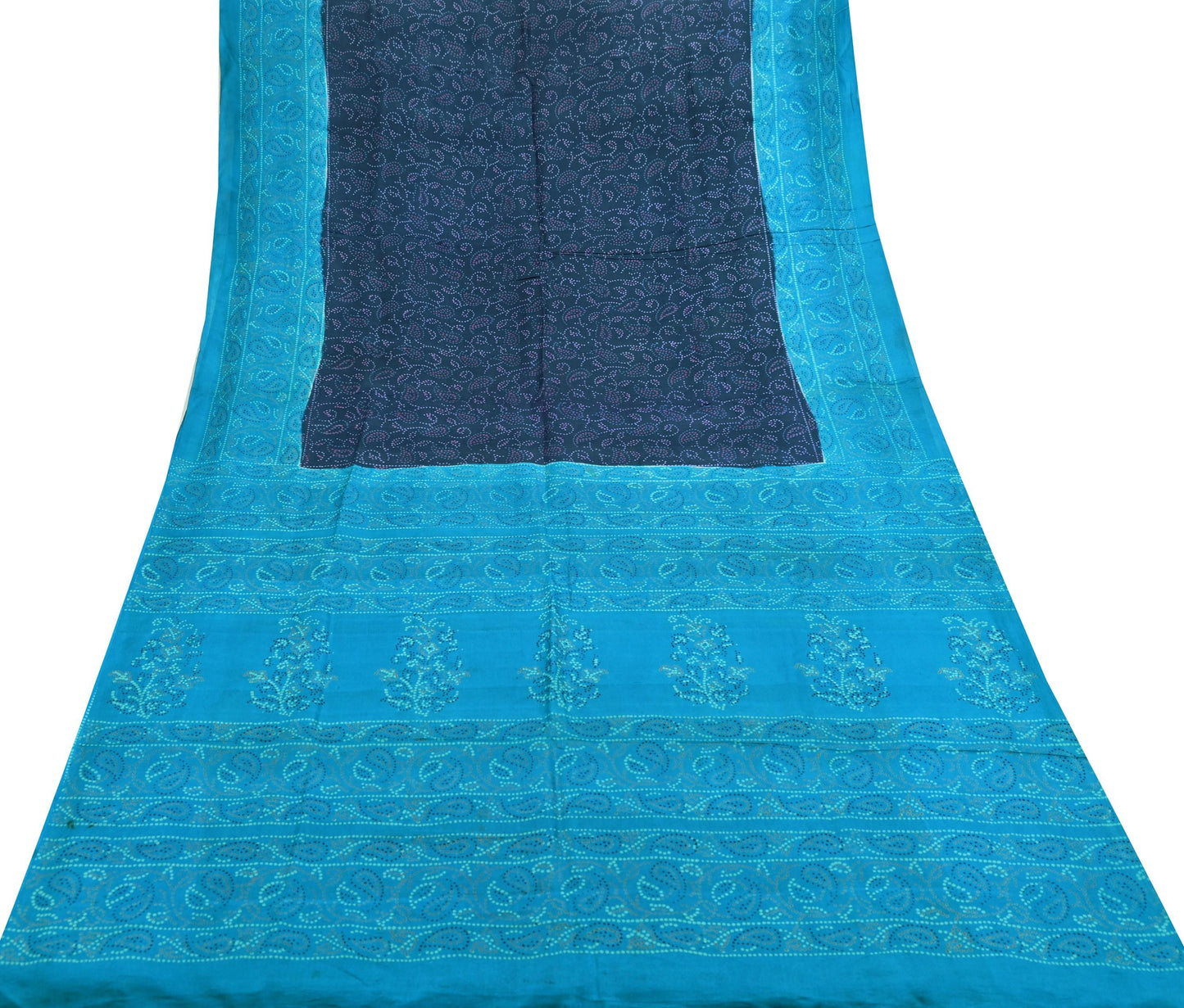 Indian Vintage Sari Blue Pure Silk Bandhani Printed Sarees Fabric 6yd Floral Sewing Traditional Culture Sari Ethnic Fabric