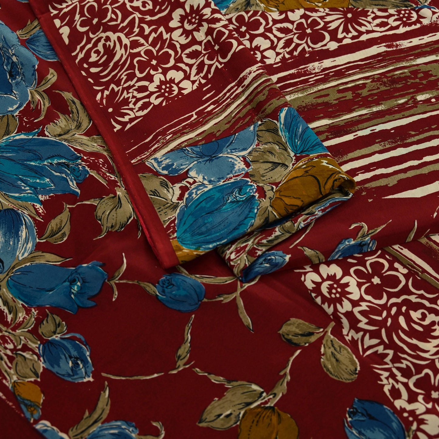 Indian Vintage Sari Maroon Pure Crepe Silk Printed Saree 5yd Sewing Floral Soft Craft Fabric Ethnic Wrap Dress making Crafting Quilting