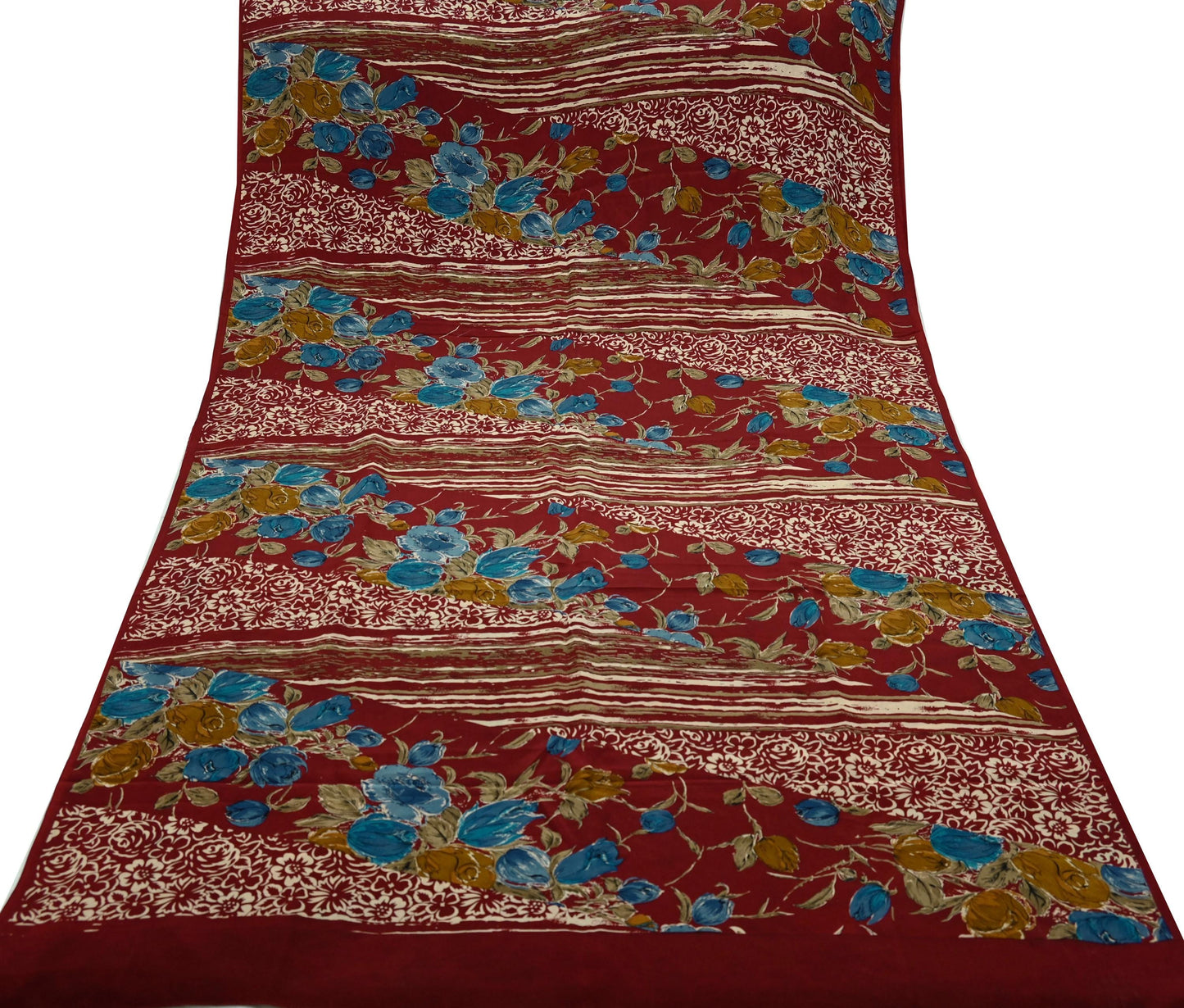 Indian Vintage Sari Maroon Pure Crepe Silk Printed Saree 5yd Sewing Floral Soft Craft Fabric Ethnic Wrap Dress making Crafting Quilting