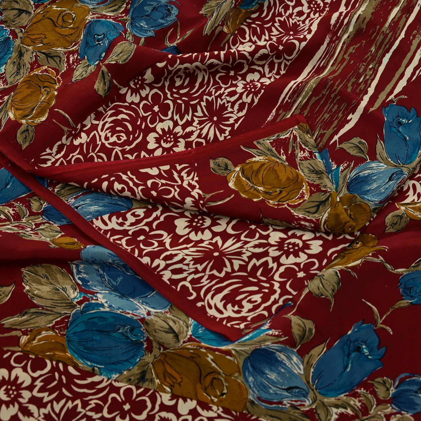 Indian Vintage Sari Maroon Pure Crepe Silk Printed Saree 5yd Sewing Floral Soft Craft Fabric Ethnic Wrap Dress making Crafting Quilting