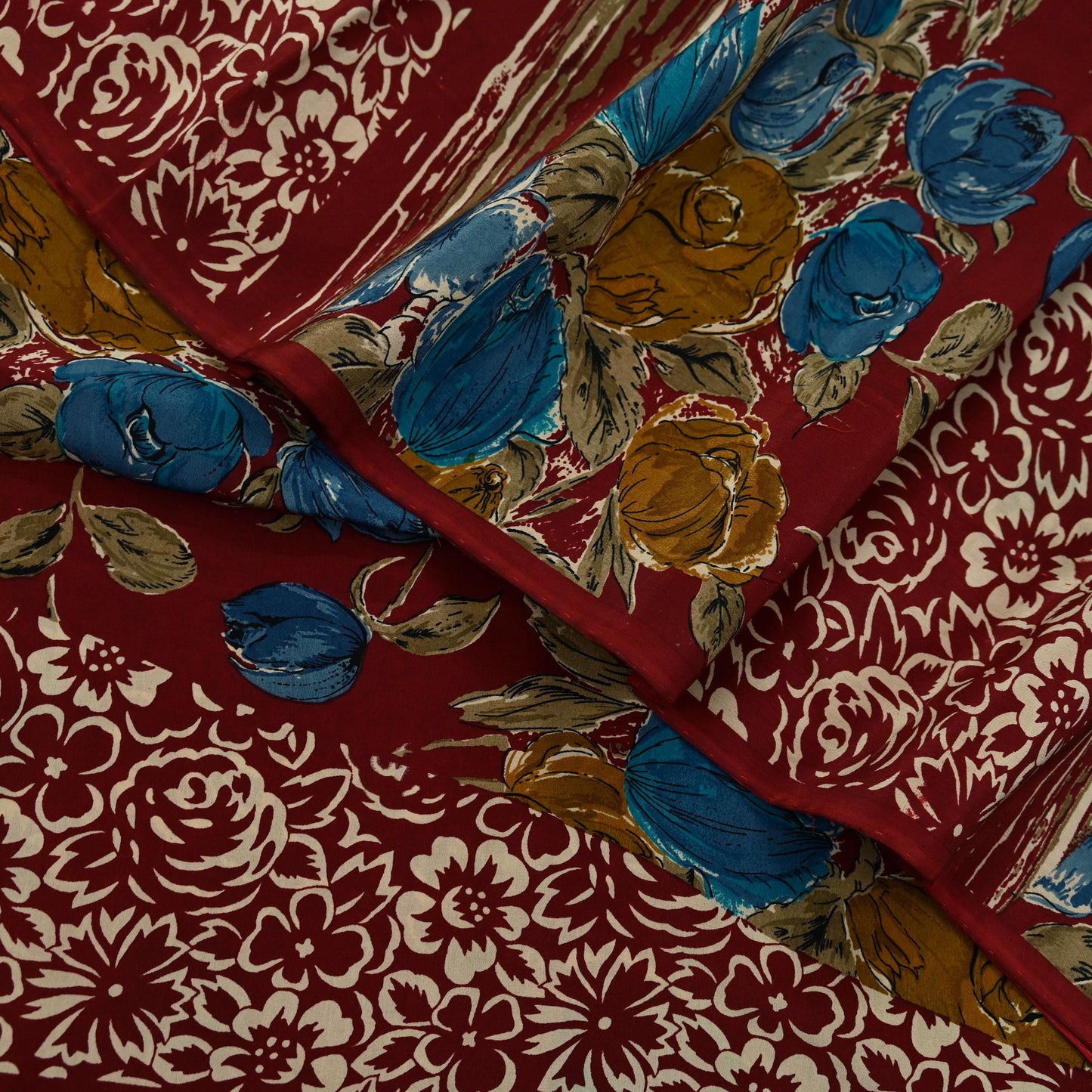 Indian Vintage Sari Maroon Pure Crepe Silk Printed Saree 5yd Sewing Floral Soft Craft Fabric Ethnic Wrap Dress making Crafting Quilting