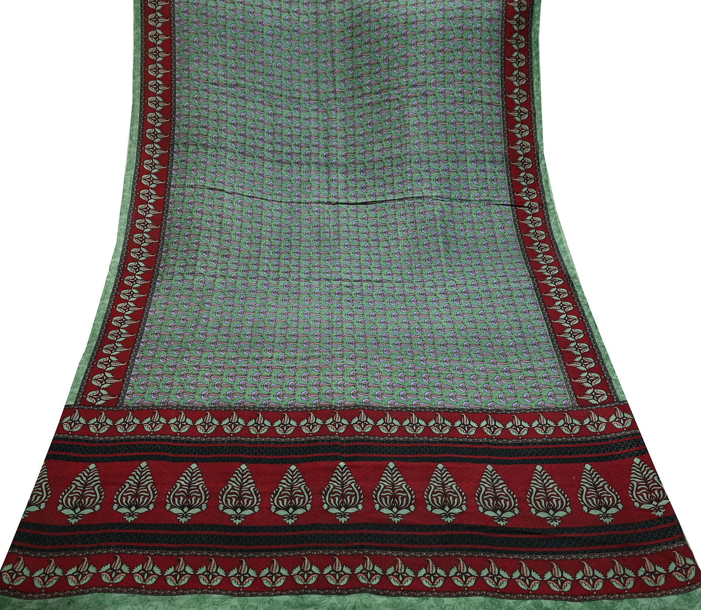 Indian Vintage Sari Maroon & Green Pure Silk Printed Saree Craft Fabric 6yd Sewing Dress Making Soft Floral Dress making Crafting Quilting