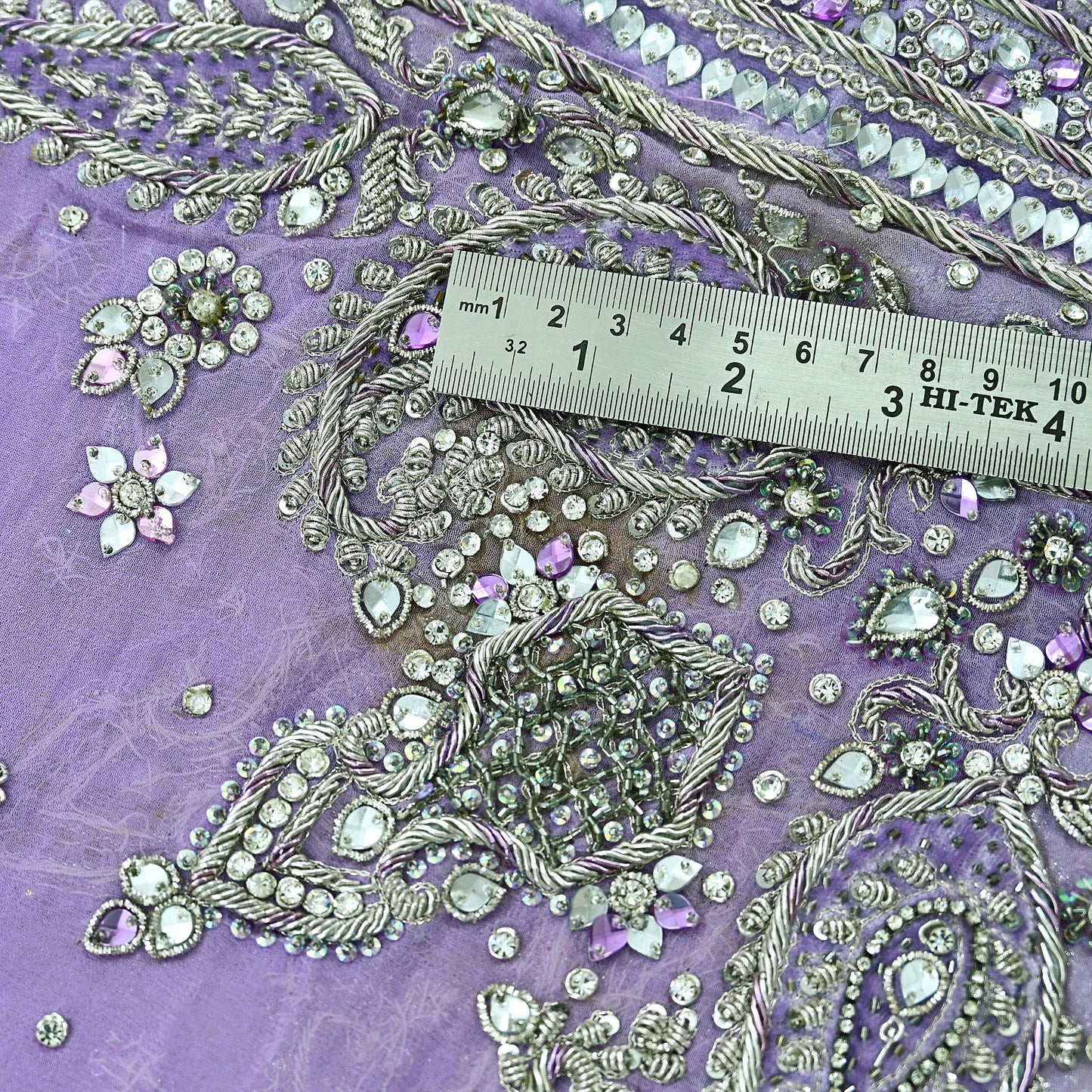 Indian Vintage Heavy Purple Dupatta Pure Georgette Silk Long Stole Hand Embroidered Scarf Zardozi/Dabka Zari Sequins