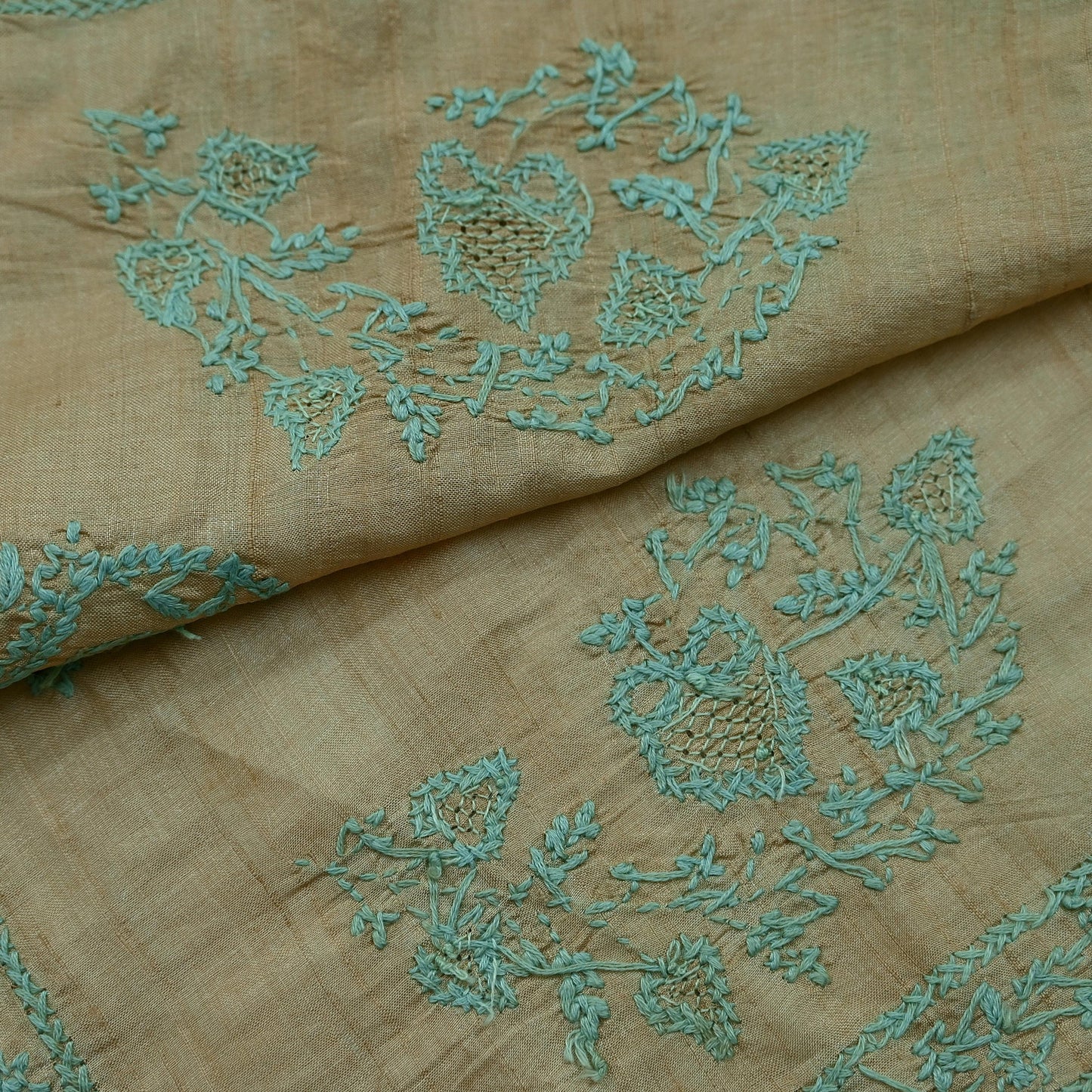 Indian Vintage Beige Dupatta Long Stole Pure silk Handmade Chikankari Scarves Veil Scarf Wrap Zari Floral Design