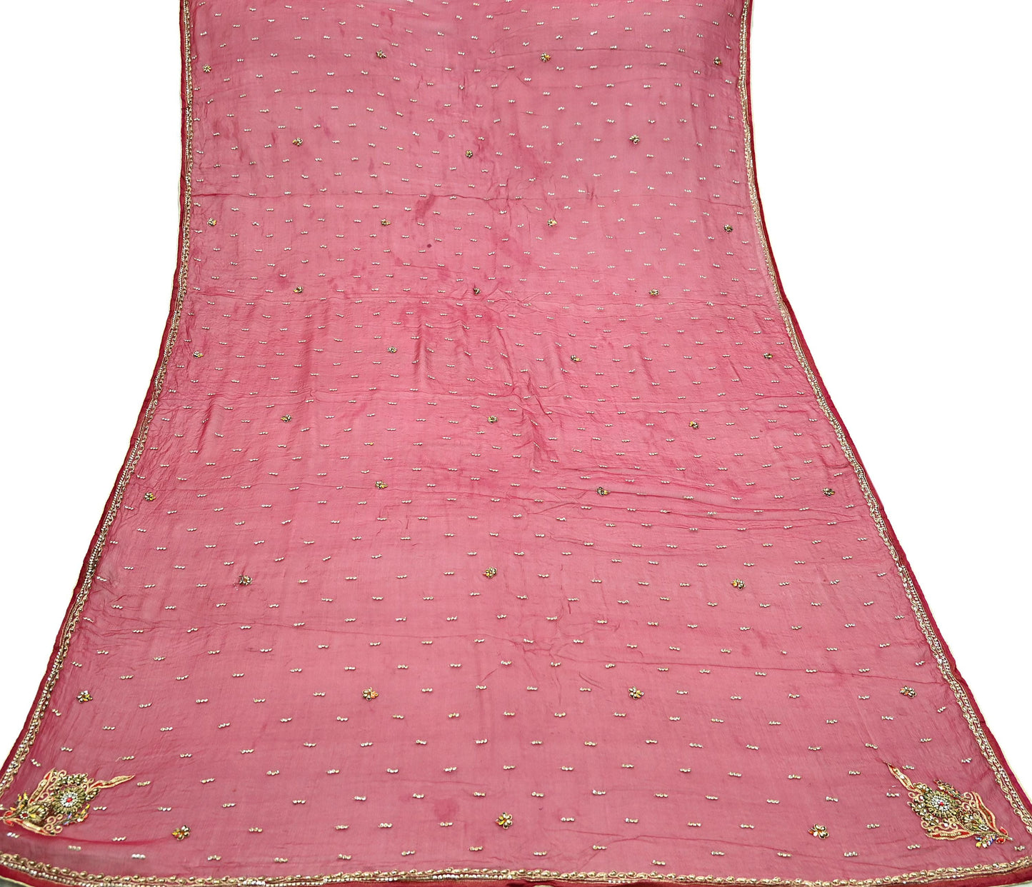 Indian Women Vintage Red Dupatta Pure Chiffon silk Long Stole Hand Embroidered Hijab Scarves Veil Wrap soft Zari