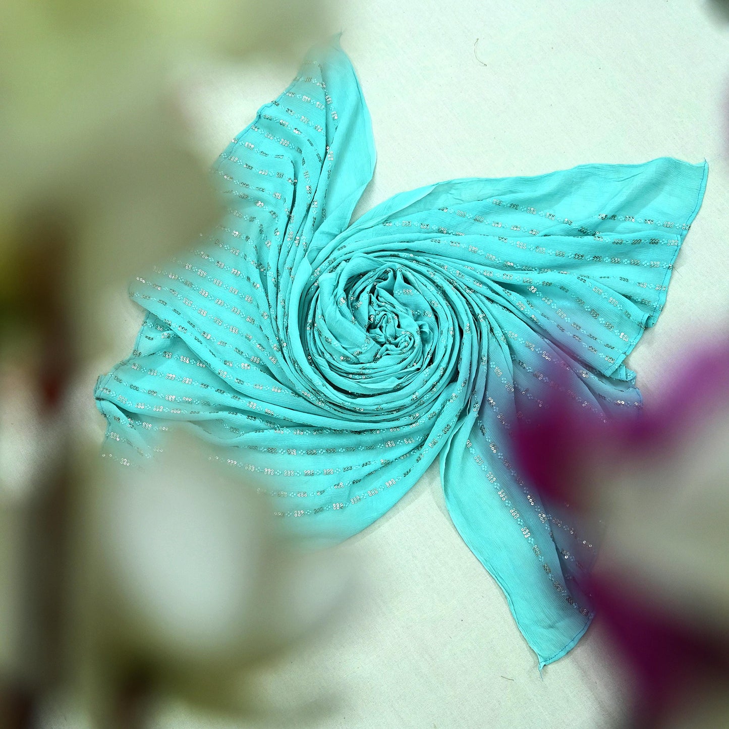 Indian Vintage Green Dupatta Pure silk Long Stole Hand Embroidered Scarves Floral Design Stole Veil Wrap Zari Sequins