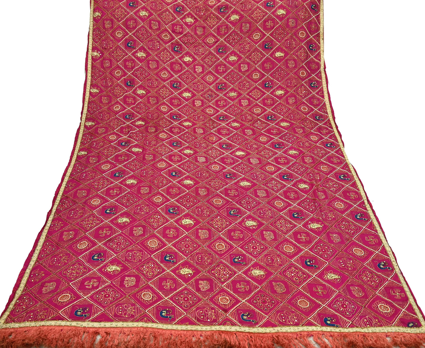 Indian Vintage Heavy Pink Dupatta Pure Silk Long Stole Hand Embroidered Bandhani Scarves Zardozi Bridal Veil Hijab Peacock/Elephants/Paisley