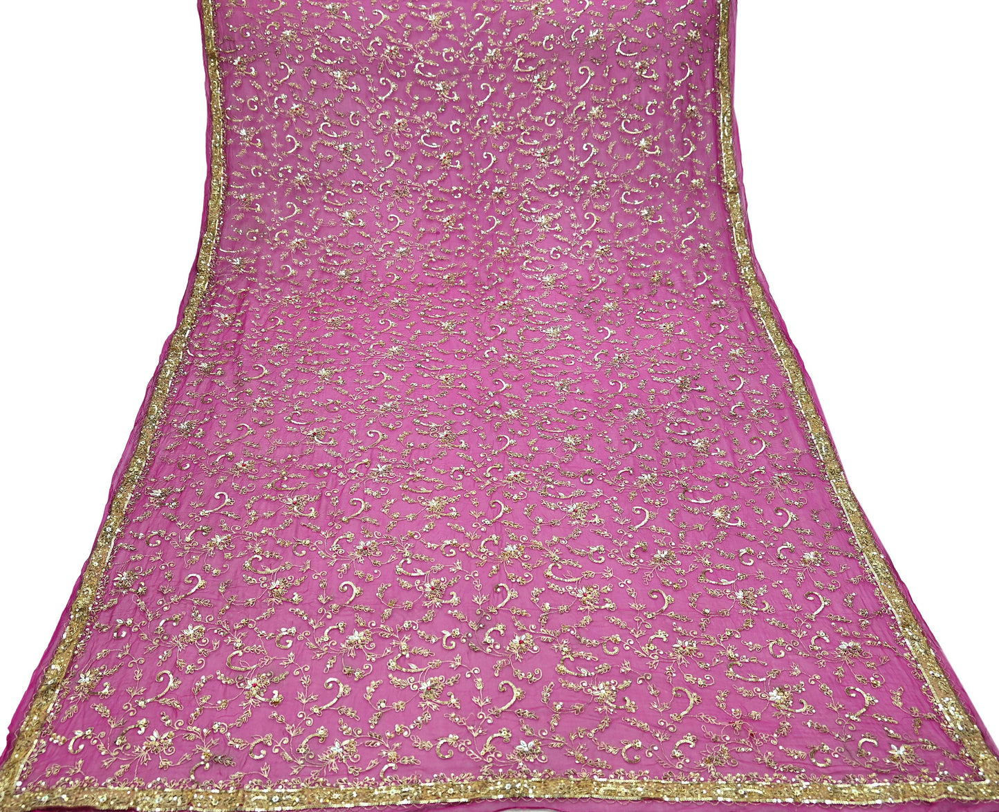 Indian Vintage Heavy Pink Dupatta Pure Georgette Silk Long Stole Hand Embroidered Scarves Scarf Zari Zardozi Bridal/Wedding Veil