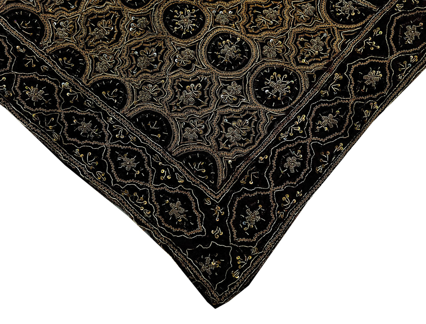 Indian Vintage Heavy Wedding Black Dupatta Pure Organza Silk Long Stole Hand Embroidered Scarves Zardozi Zari Bridal Veil Wrap Hijab