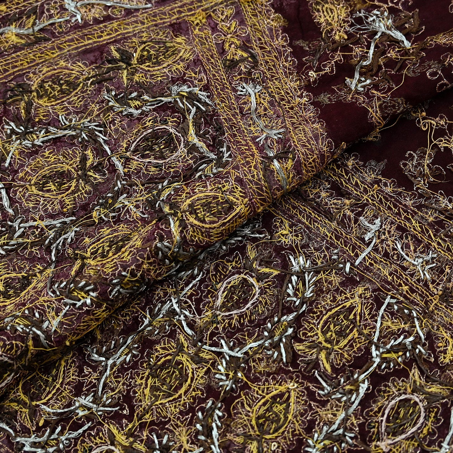 Indian Vintage Heavy Bridal Maroon Dupatta Pure Silk Long Stole Hand Embroidered Scarves Dabka Zardozi Zari Wedding Veil
