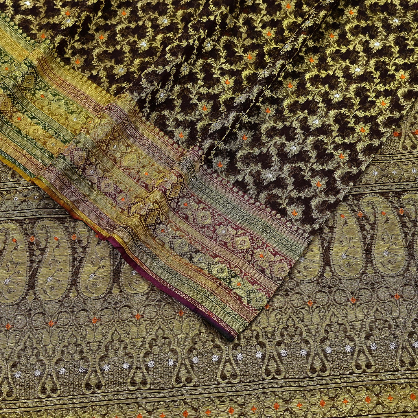 Indian Vintage Sari Heavy Coffee Brown Pure Organza Silk Woven Brocade Banarasi Sarees Zari 5Yd Ethnic Fabric Dress Making Wedding Sarees
