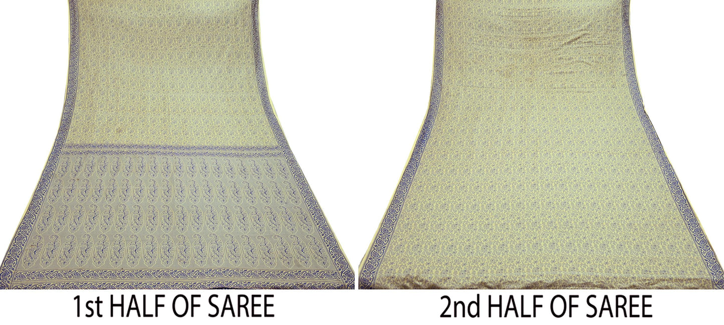 Indian Vintage Sari Ivory Artificial Silk Hand Woven Sarees 5yd Ethnic Elephants Craft Fabric Sewing Wedding Sarees Dress making Crafting