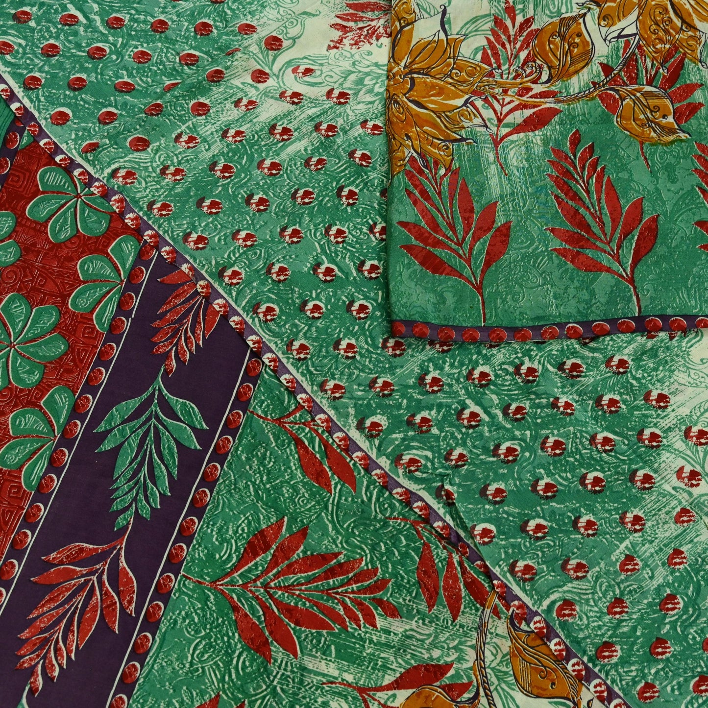 Indian Vintage Sari Green Pure Crepe Silk Printed Saree 5yard Sewing Floral Soft Craft Fabric Ethnic Wrap Dress Making Crafting Quilting