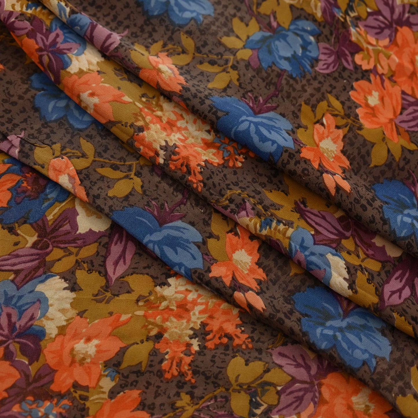 Indian Women Vintage Sari Brown 100% Pure Georgette Silk Printed Saree Sewing 5yd Soft Craft Fabric Floral Design Wrap Boho Dress making