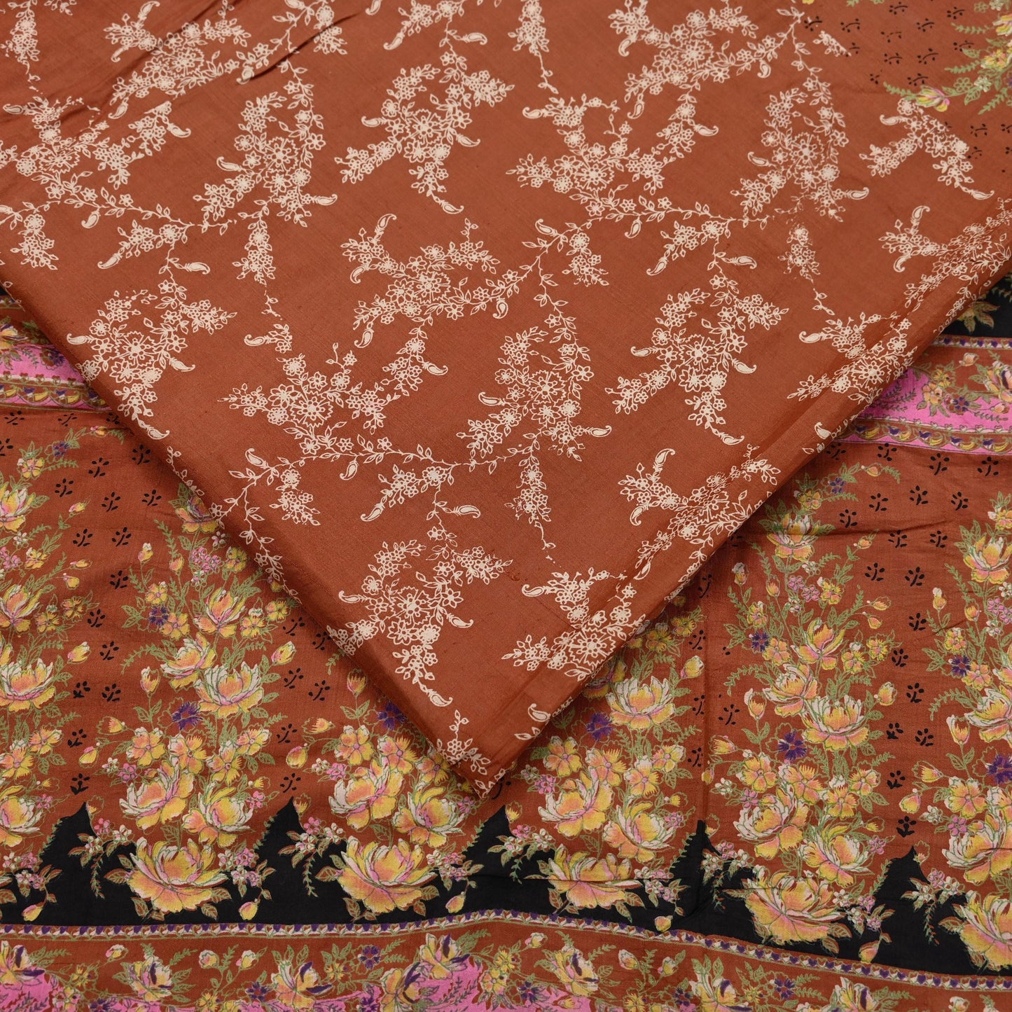 Indian Vintage Sari Orange 100% Pure Silk Printed Saree Craft Fabric 5yd Sewing Dress Making Soft Wrap Floral Quilting Crafting Upcycle