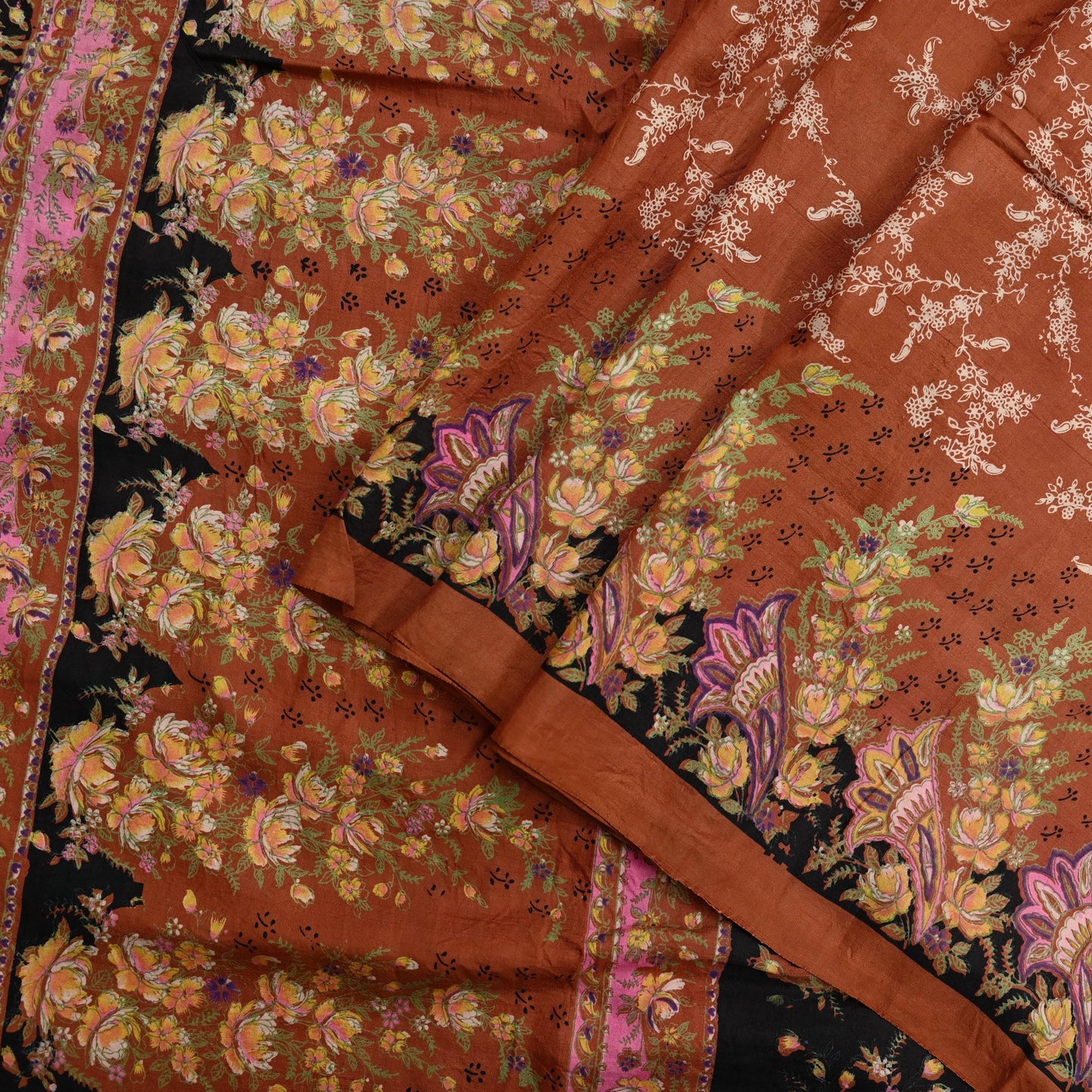 Indian Vintage Sari Orange 100% Pure Silk Printed Saree Craft Fabric 5yd Sewing Dress Making Soft Wrap Floral Quilting Crafting Upcycle