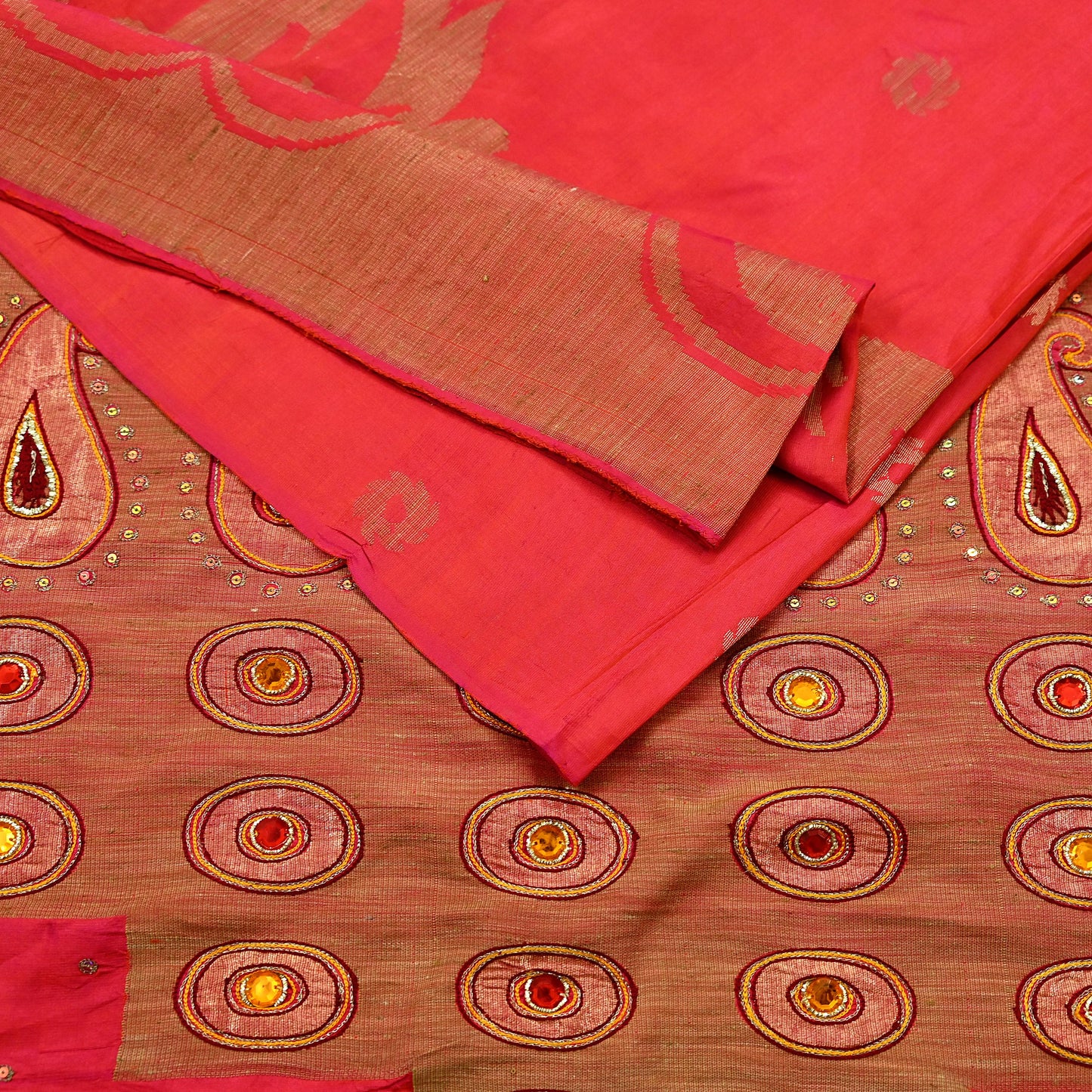 Indian Vintage Sari Pink Hand Embroidered Pure Silk Sarees Craft Fabric 5Yd Sequins Wedding Sarees Quilting Crafting Upcycle