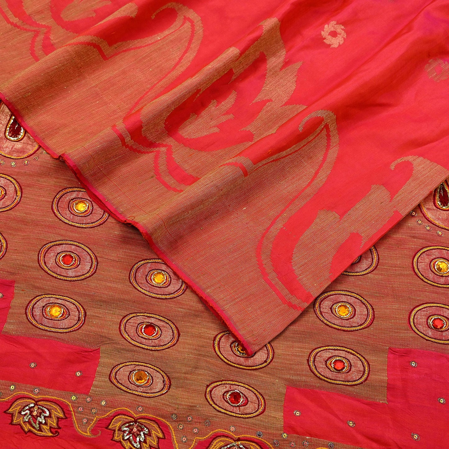 Indian Vintage Sari Pink Hand Embroidered Pure Silk Sarees Craft Fabric 5Yd Sequins Wedding Sarees Quilting Crafting Upcycle