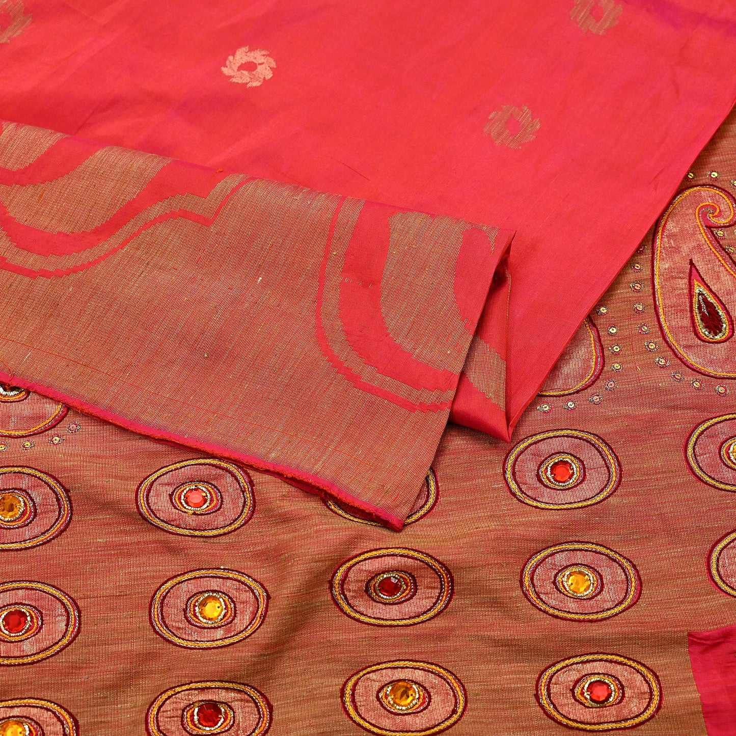 Indian Vintage Sari Pink Hand Embroidered Pure Silk Sarees Craft Fabric 5Yd Sequins Wedding Sarees Quilting Crafting Upcycle