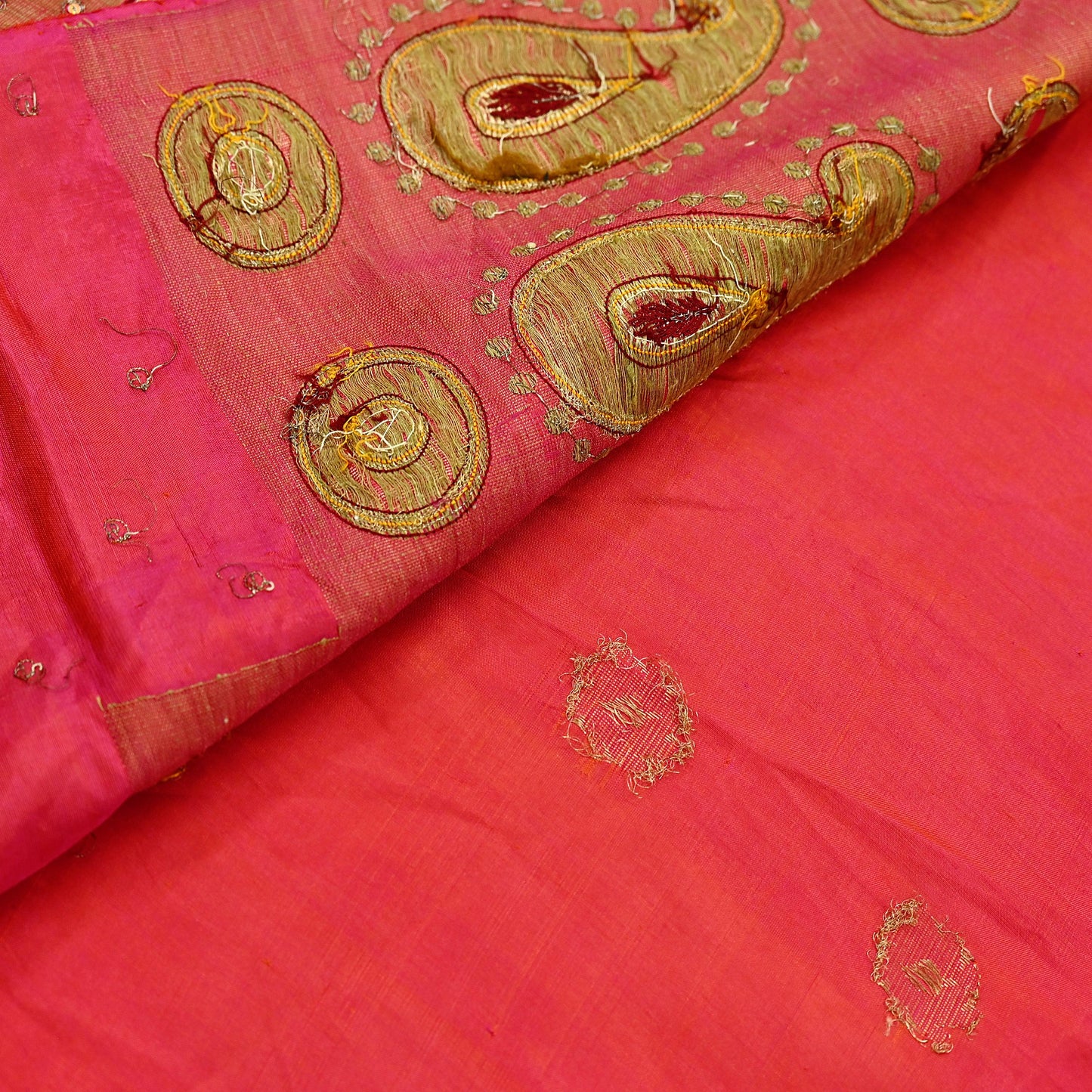 Indian Vintage Sari Pink Hand Embroidered Pure Silk Sarees Craft Fabric 5Yd Sequins Wedding Sarees Quilting Crafting Upcycle