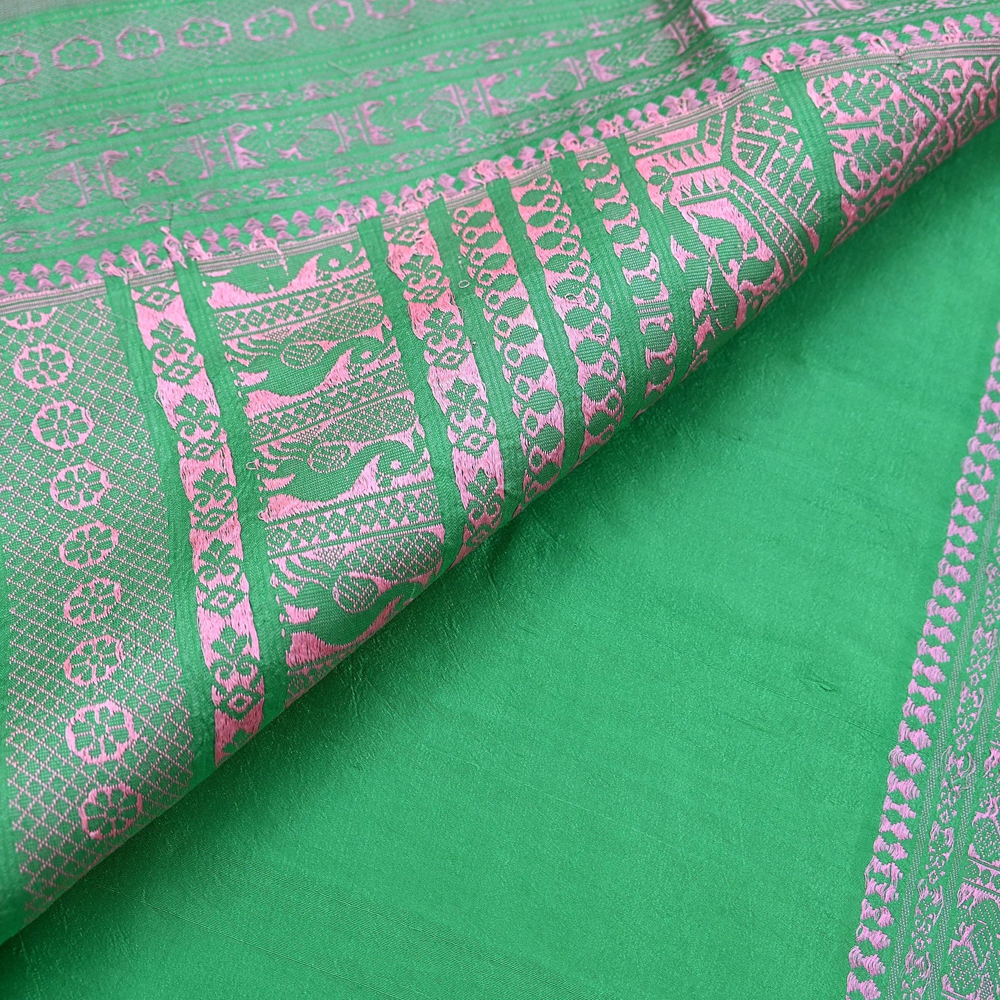 Indian Vintage Sari Green 100% Pure Silk Hand Woven Sarees Craft Fabric 5Yd Ethnic Sewing Dress making Crafting Quilting Upcycle