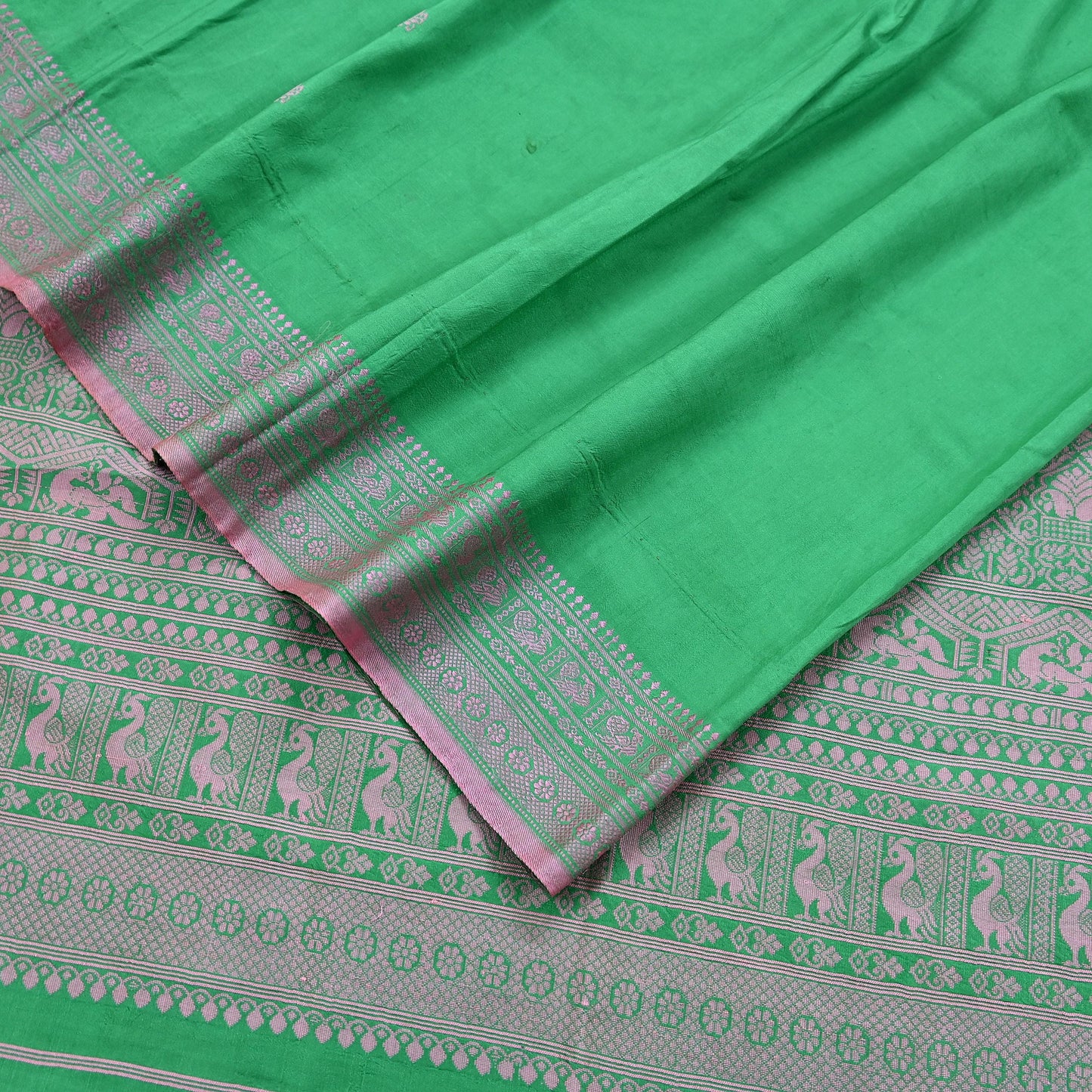 Indian Vintage Sari Green 100% Pure Silk Hand Woven Sarees Craft Fabric 5Yd Ethnic Sewing Dress making Crafting Quilting Upcycle