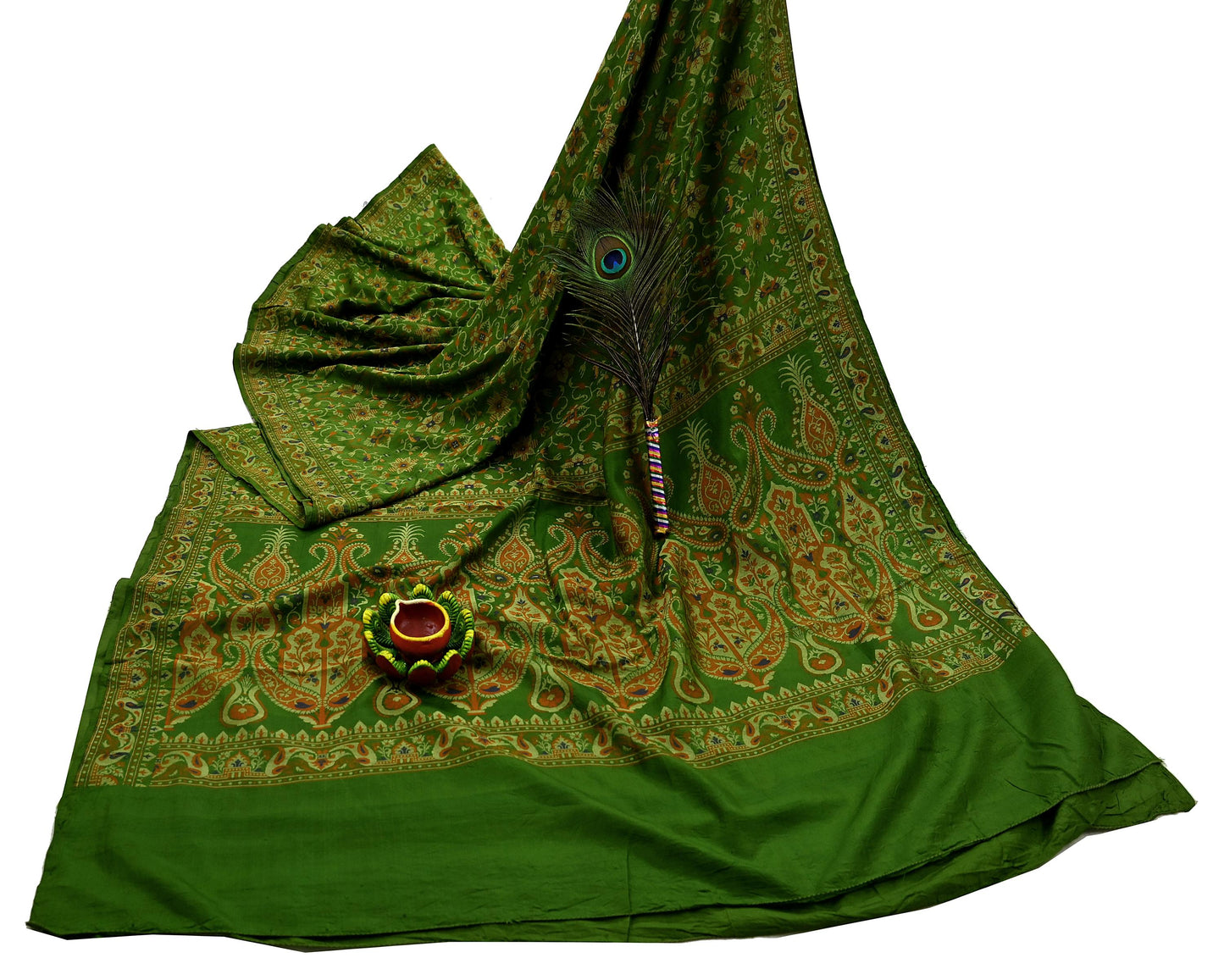 Indian Vintage Sari Green 100% Pure Silk Hand Woven Sarees Craft Fabric 5Yd Ethnic Sewing Dress making Crafting Quilting Upcycle