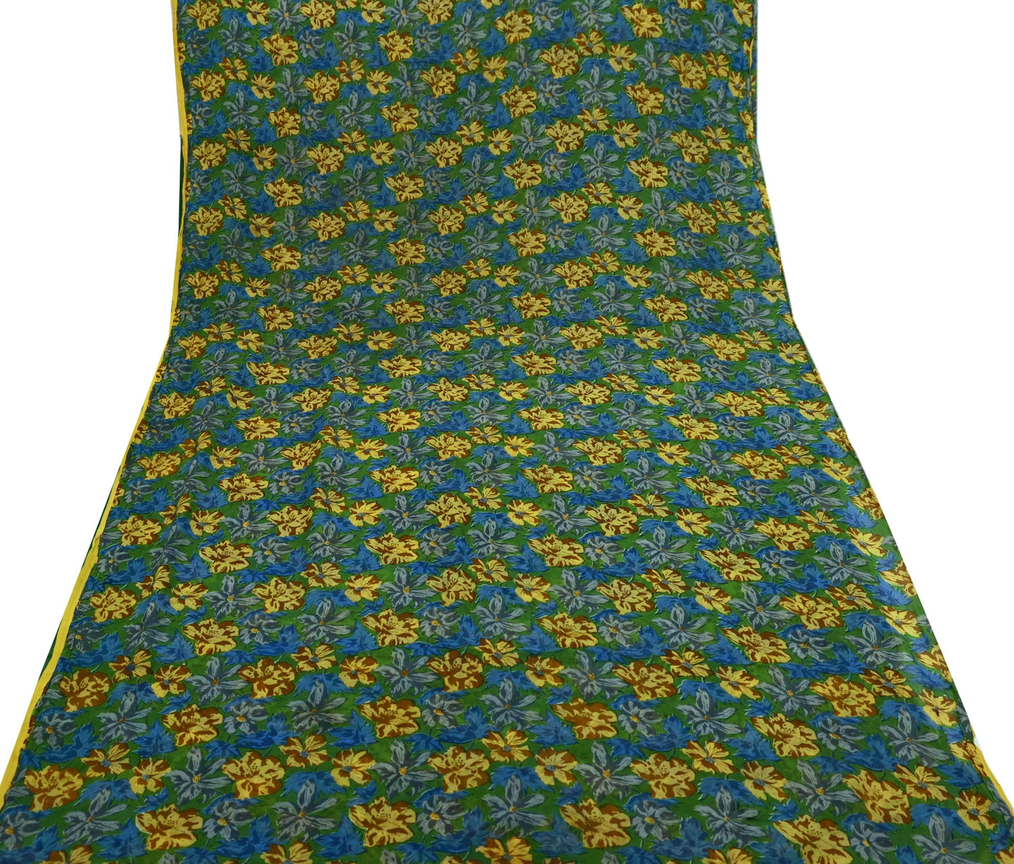 Indian Vintage Sari Green Pure Chiffon Silk Printed Sarees 5Yd Craft Fabric Sewing Soft Light Sari Dress Making Floral Quilting Crafting
