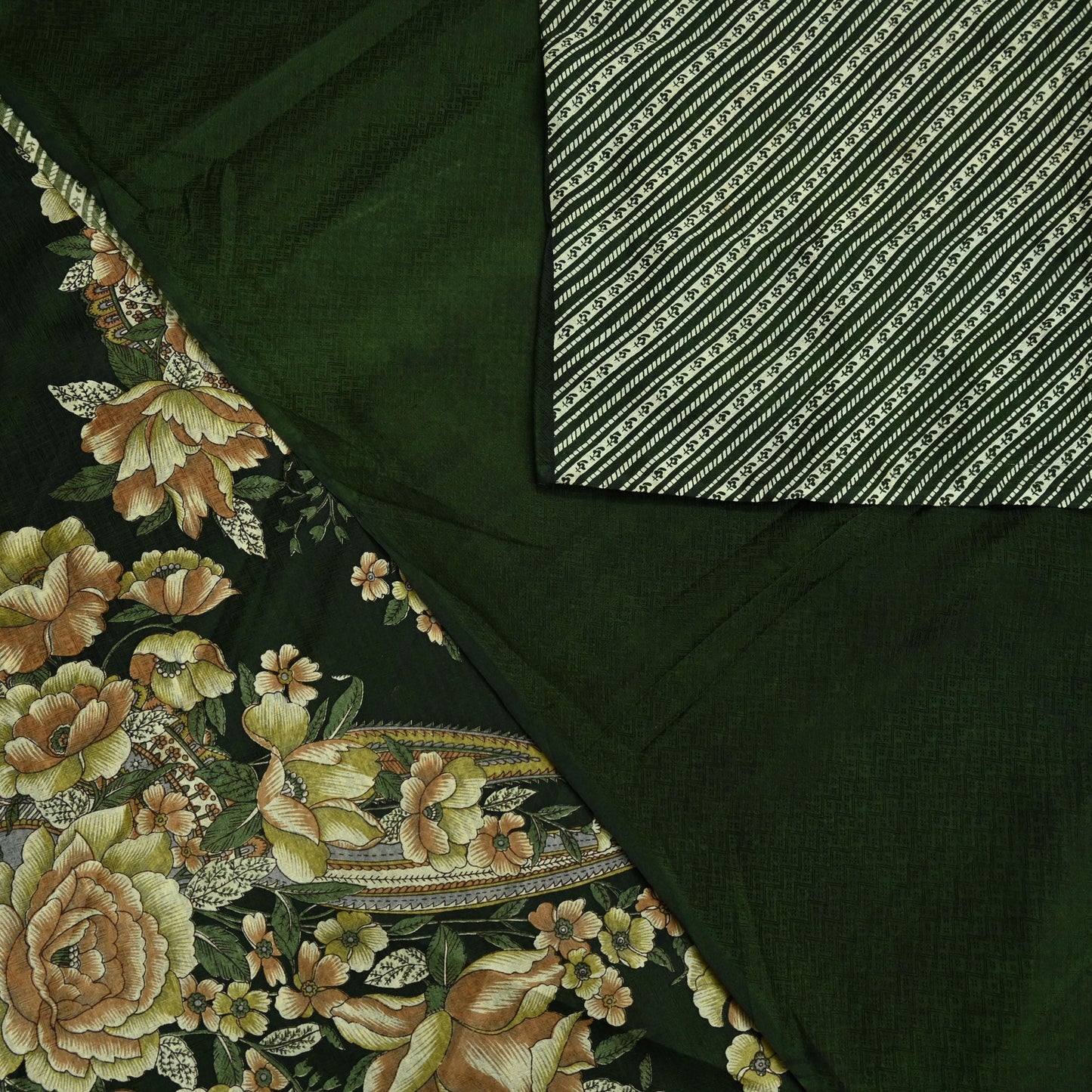 Indian Vintage Sari Green Pure Silk Printed Sarees 5yd Sewing Craft Fabric Dress Making Soft Floral Wrap Upcycle Used Quilting Crafting