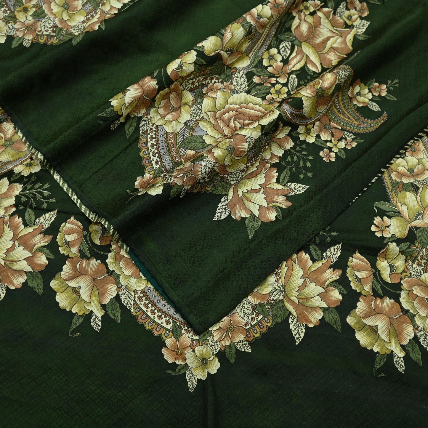 Indian Vintage Sari Green Pure Silk Printed Sarees 5yd Sewing Craft Fabric Dress Making Soft Floral Wrap Upcycle Used Quilting Crafting