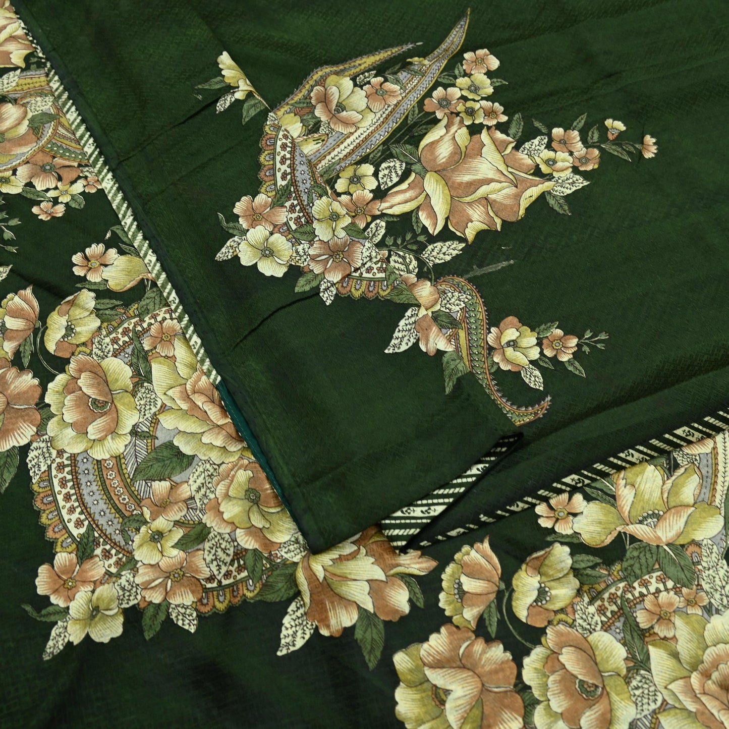 Indian Vintage Sari Green Pure Silk Printed Sarees 5yd Sewing Craft Fabric Dress Making Soft Floral Wrap Upcycle Used Quilting Crafting
